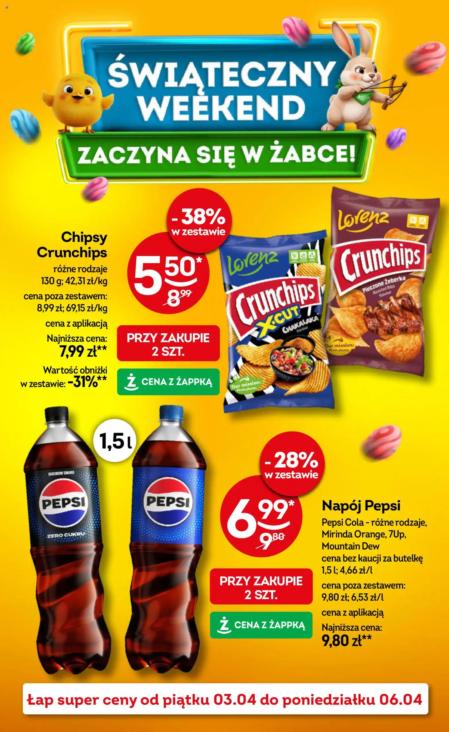 Żabka gazetka - Weekendowe promocje od 03.04.2026 | Strona: 1 | Produkty: Chipsy, Pepsi