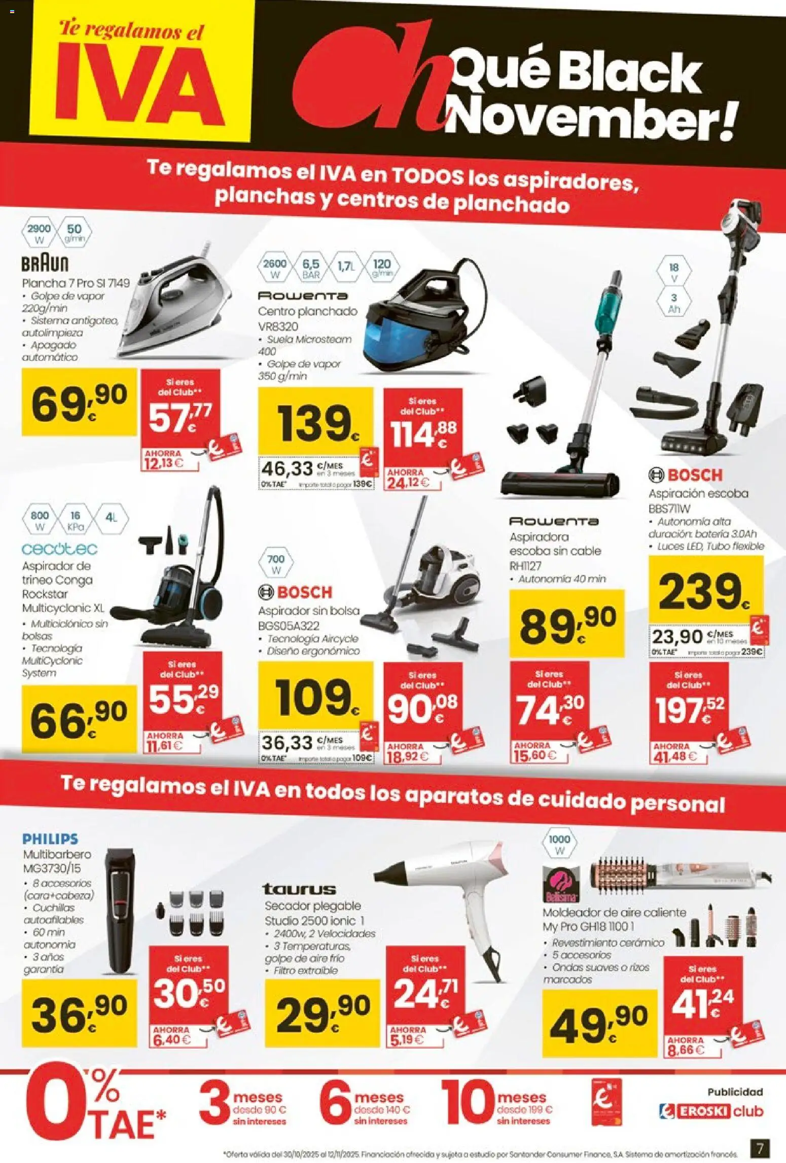 Eroski - Black Friday │ válido desde el 30.10.2025 | Página: 7 | Productos: Cable, Plancha, Aspirador, Batería