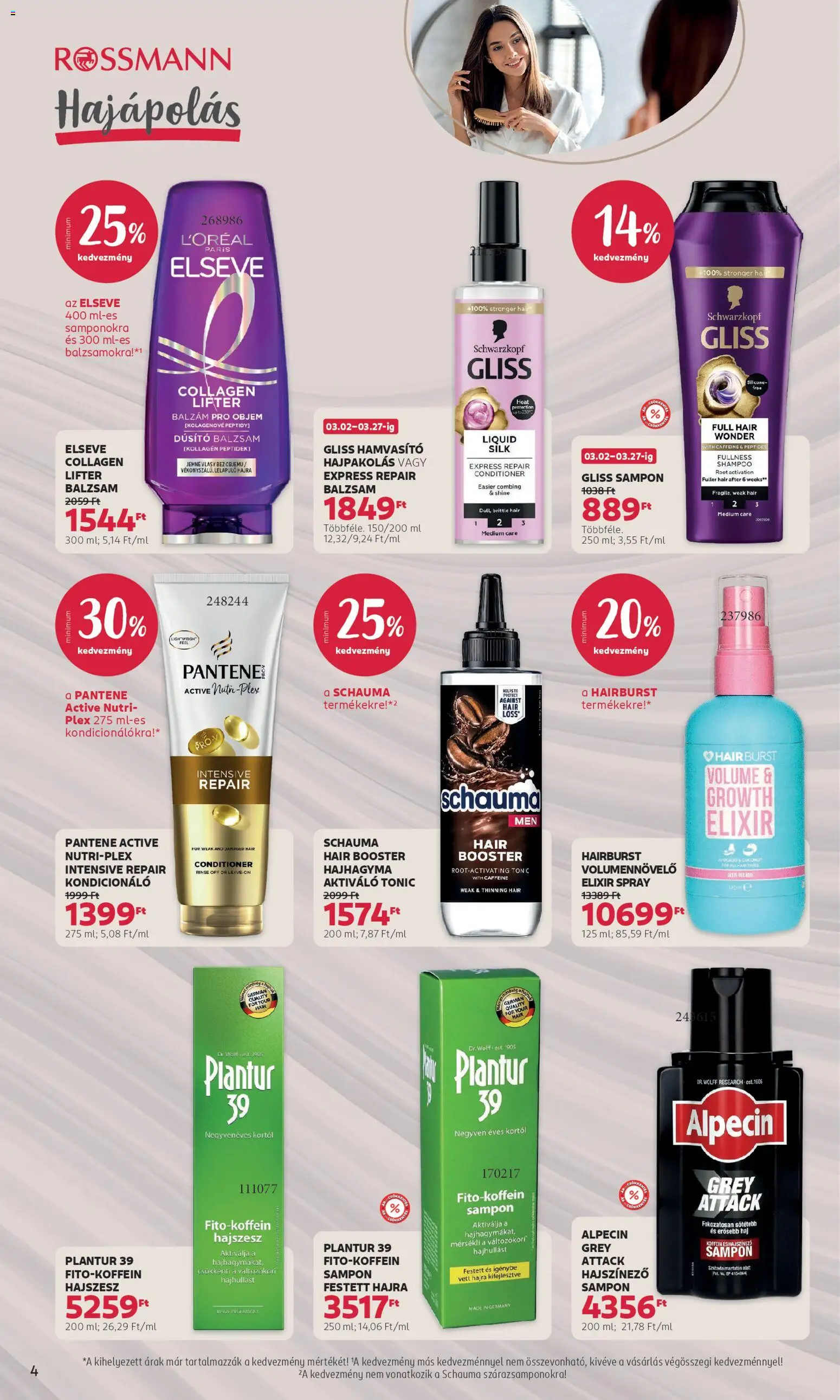 Rossmann akciós ujság - amely érvényes a következő dátumtól: 02.03.2026 | Oldal: 4 | Termékek: Hajpakolás, Hajszesz, Kollagén, Kondicionáló