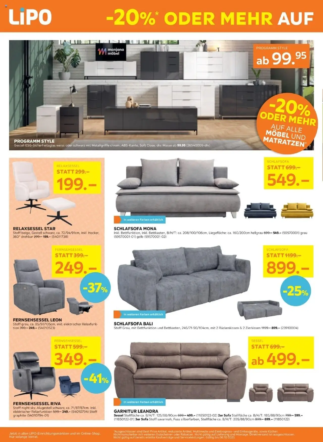 Lipo Aktionen – gültig ab 22.09.2025 | Seite: 6 | Produkte: Sofa, Sessel, Schlafsofa, Relaxsessel