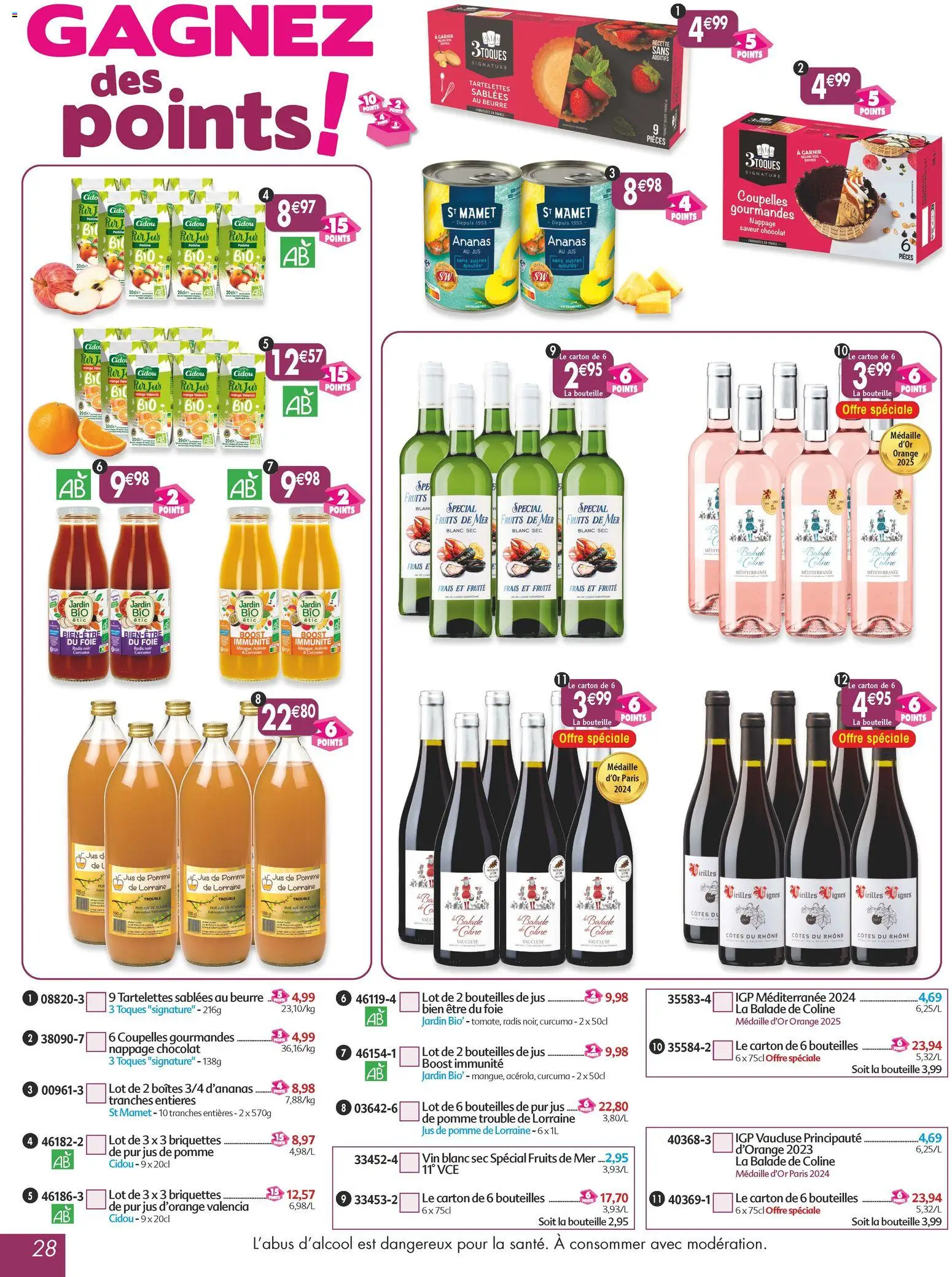 {H1} | Page: 28 | Produits: Jus d'orange, Radis, Jus, Ananas