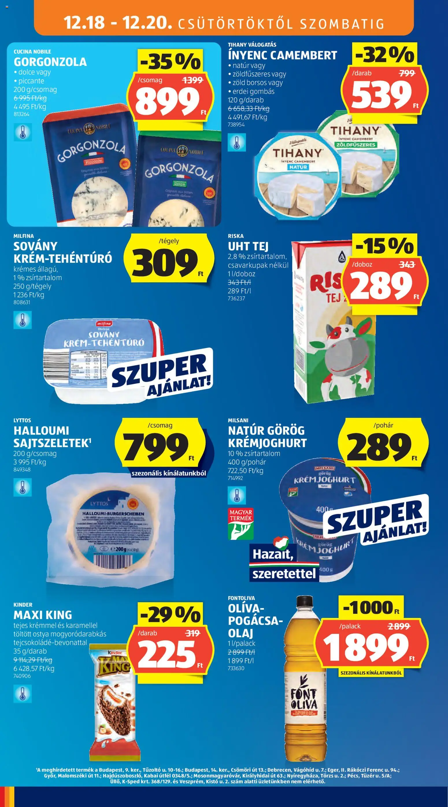 Aldi akciós ujság - amely érvényes a következő dátumtól: 18.12.2025 | Oldal: 12 | Termékek: Tihany, Tej, Joghurt, Olaj