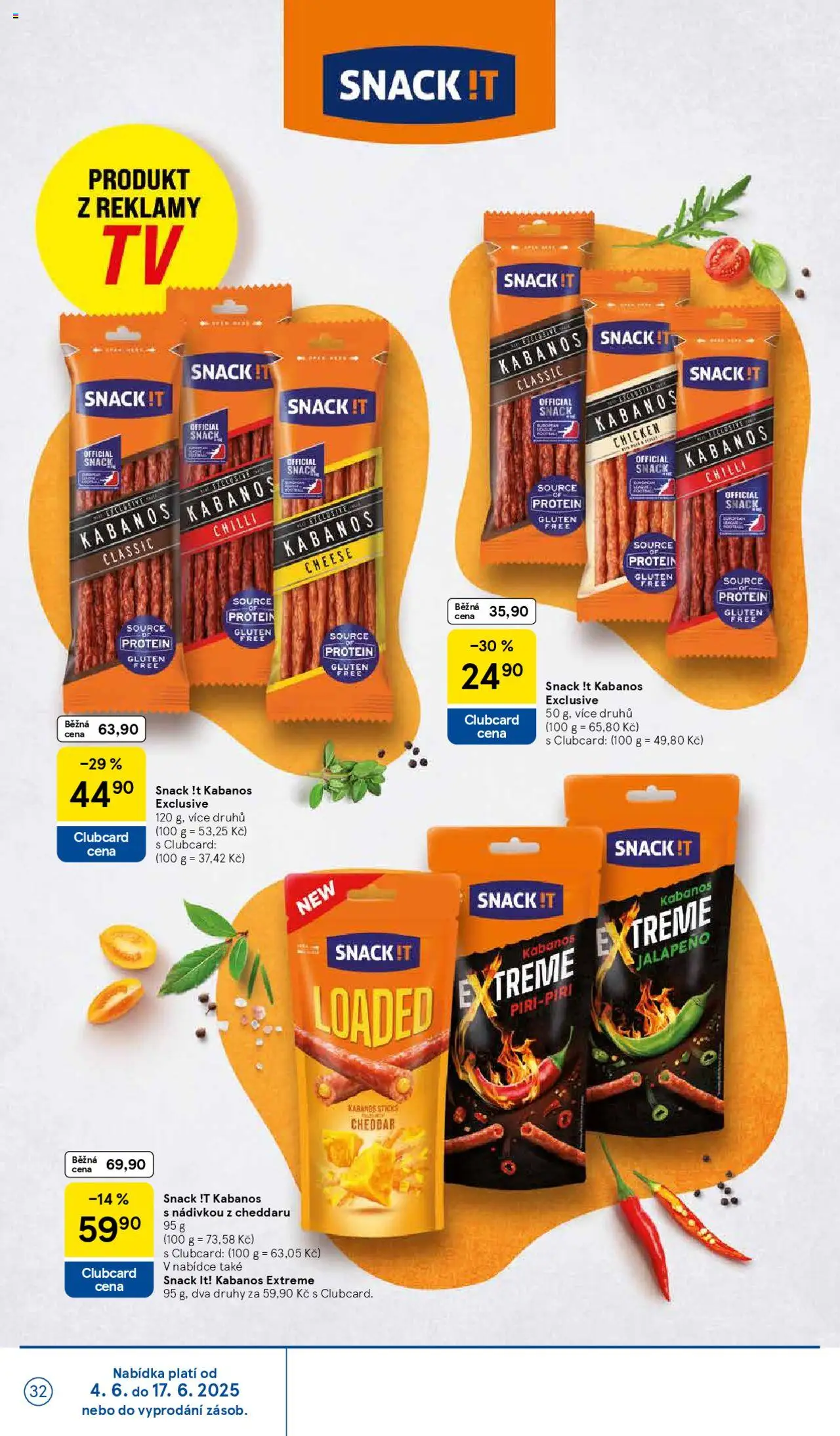 Tesco leták - Hypermarket od 04.06.2025 | Strana: 32 | Produkty: Kabanos, Protein, Cheddar