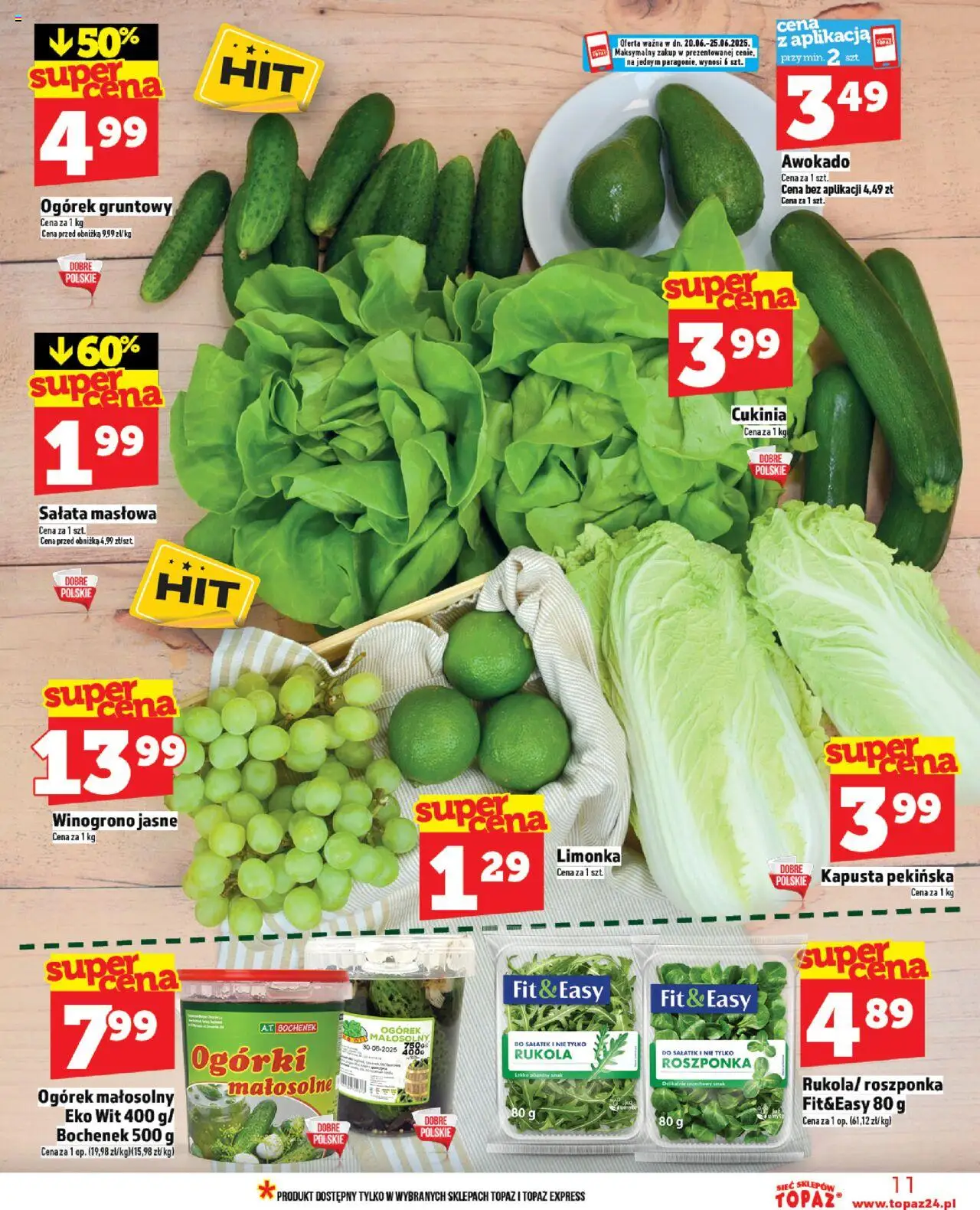 Topaz Gazetka od 20.06.2025 | Strona: 11 | Produkty: Kapusta, Winogrono, Rukola, Awokado