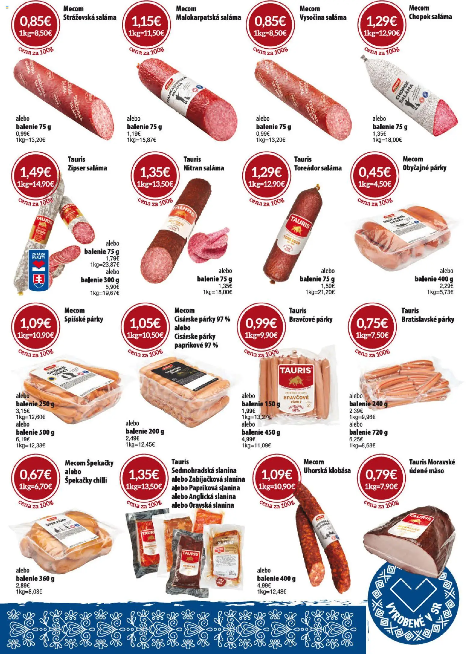 Nové CBA Verex akcie – leták je platný od 06.11.2025 | Strana: 3 | Produkty: Slanina, Klobása, Chilli, Párky