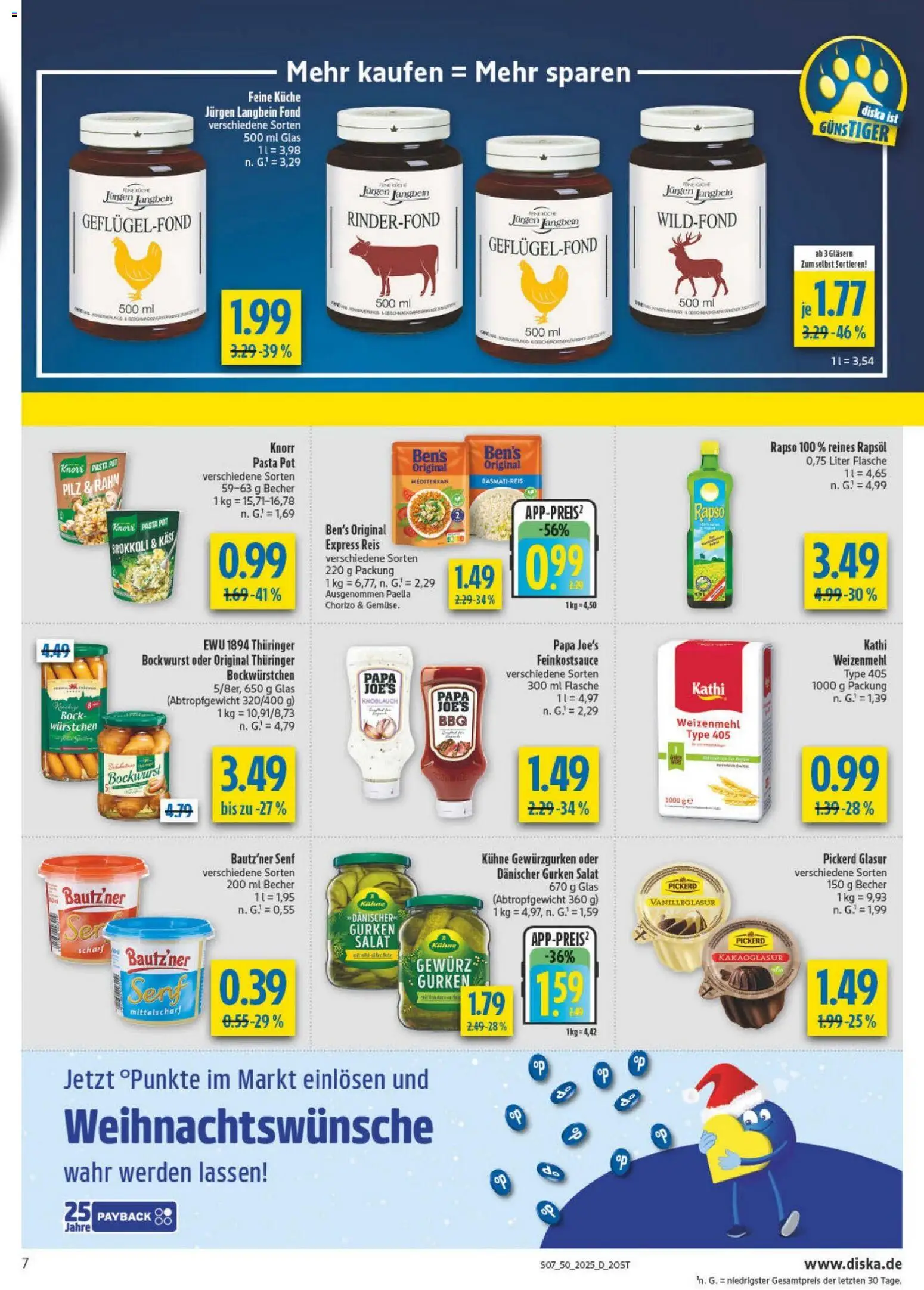 Diska - Diska Angebote Sachsen-Thüringen KW50 – gültig ab 08.12.2025 | Seite: 7 | Produkte: Bockwurst, Basmatireis, Knorr, Gurken