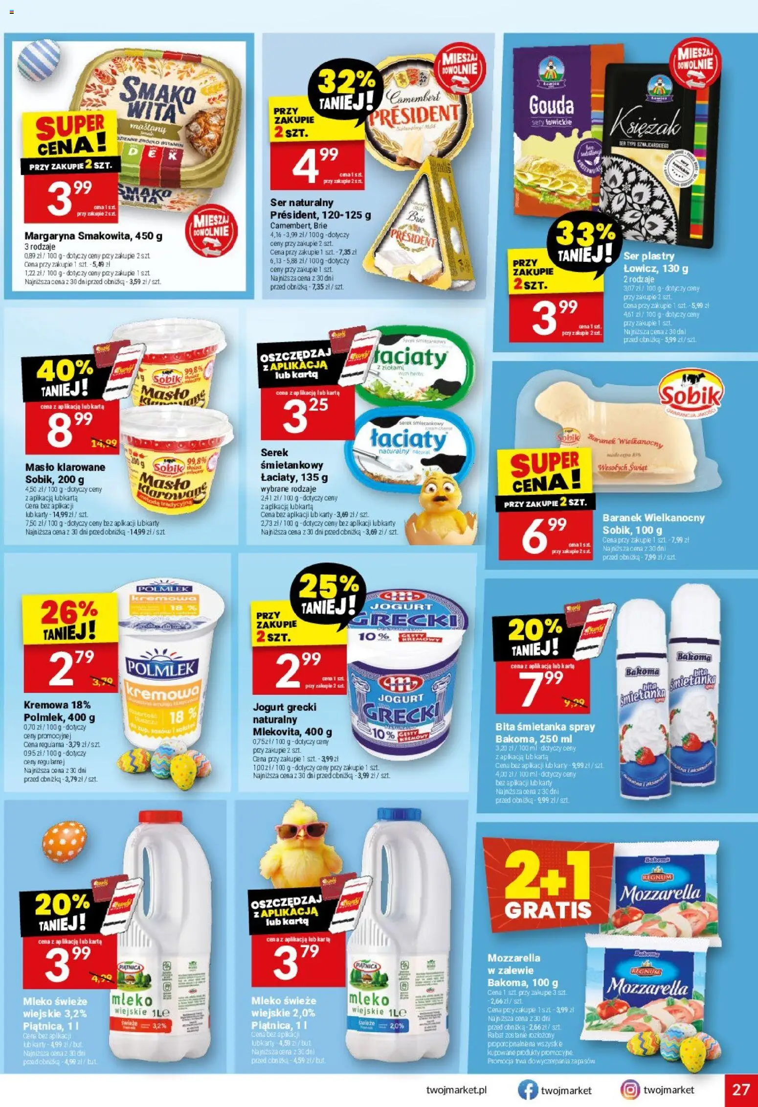 Twój Market gazetka od 01.04.2026 | Strona: 27 | Produkty: Jogurt grecki, Masło klarowane, Margaryna, Ser