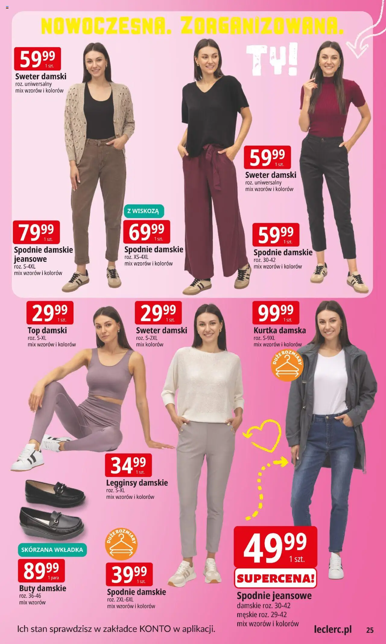E.Leclerc Gazetka - Warszawa Ursynów od 12.08.2025 | Strona: 25 | Produkty: Kurtka, Top, Spodnie, Legginsy damskie