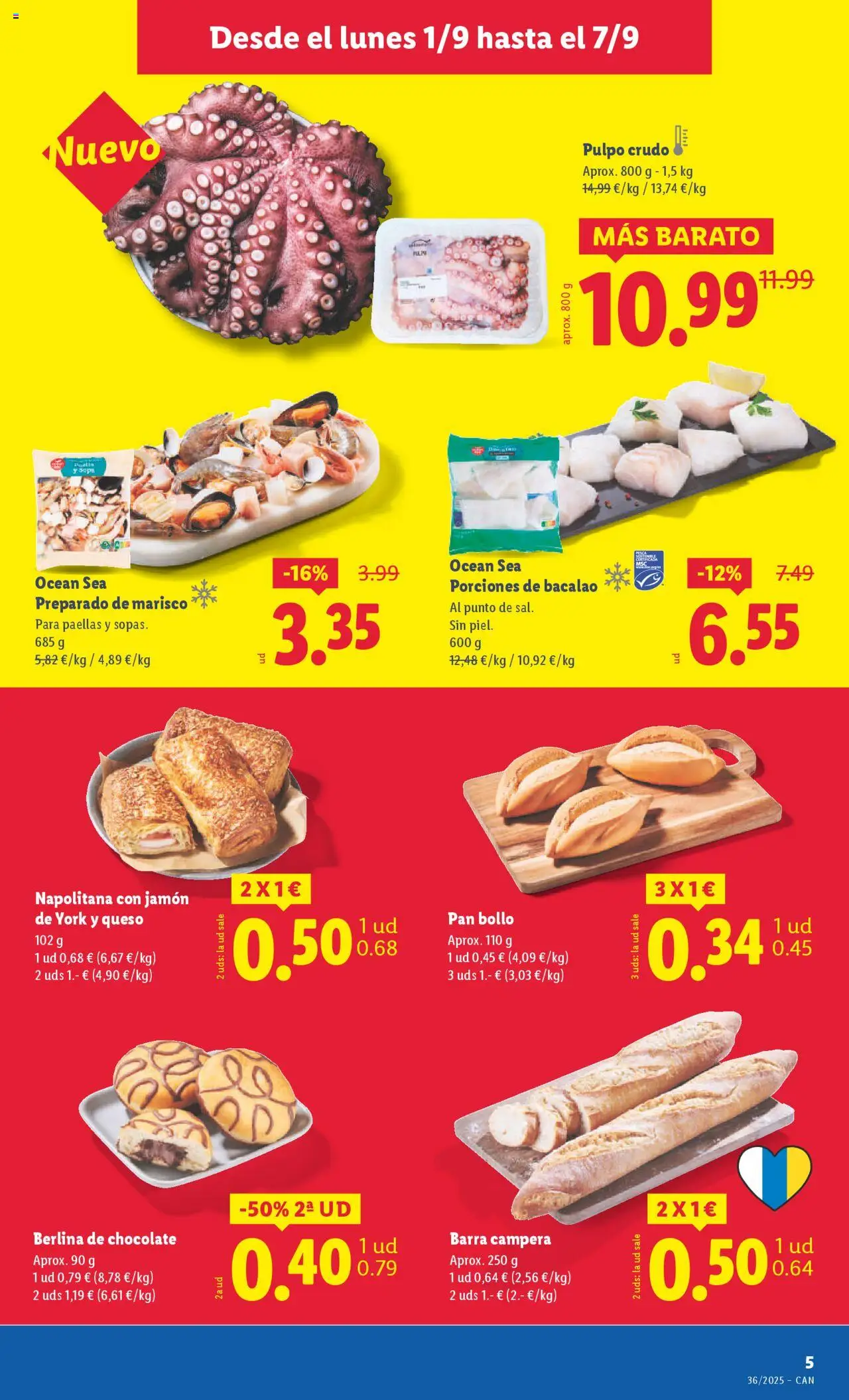 Lidl - Canarias │ válido desde el 01.09.2025 | Página: 7 | Productos: Queso, Pan, Chocolate, Jamón