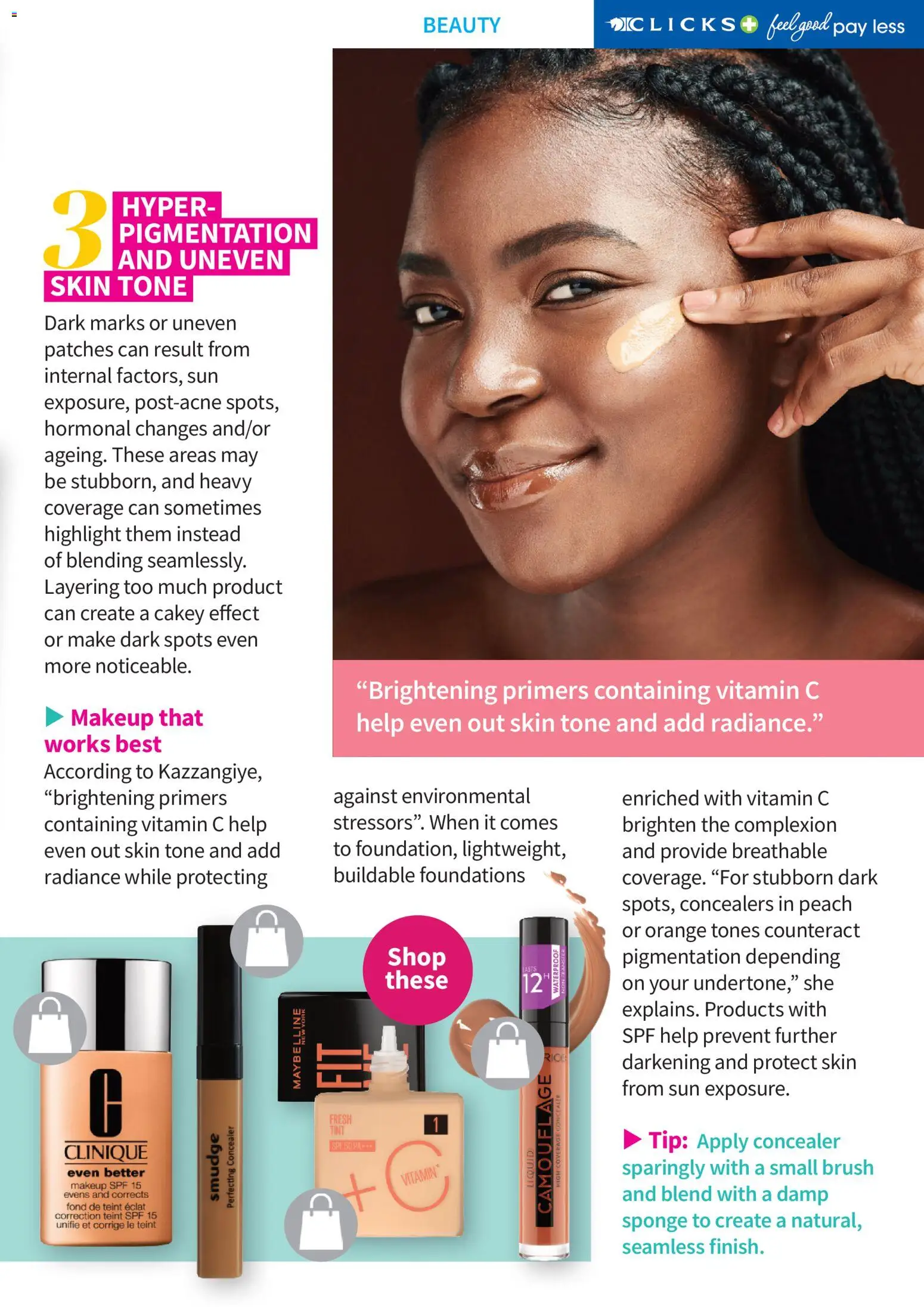 New Clicks catalogue – valid from 01.04.2026 | Page: 37 | Products: Concealer, Brush, Sunscreen, Peach