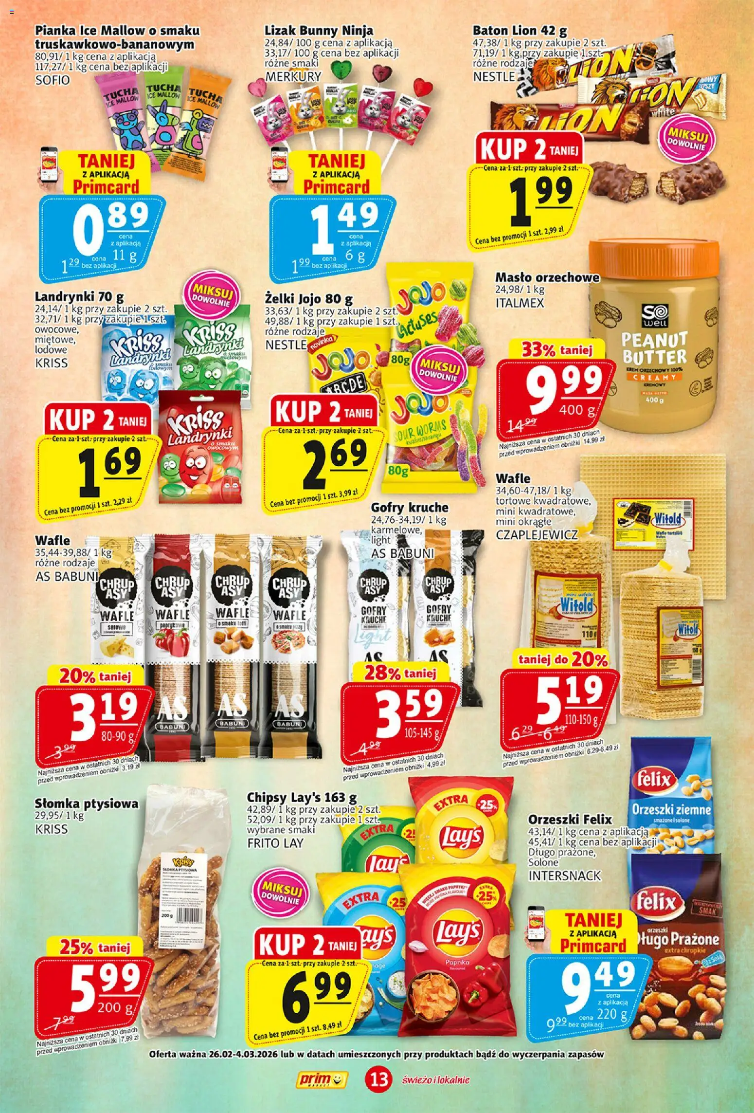 Prim Market Gazetka od 26.02.2026 | Strona: 13 | Produkty: Chipsy, Słomka ptysiowa, Masło, Żelki