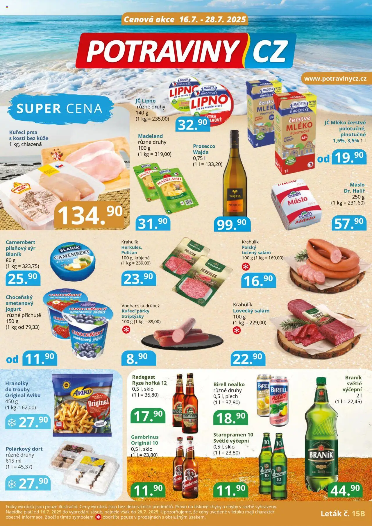 PotravinyCZ leták - verze B od 16.07.2025 | Strana: 1 | Produkty: Smetanový jogurt, Párky, Točený salám, Lovecký salám