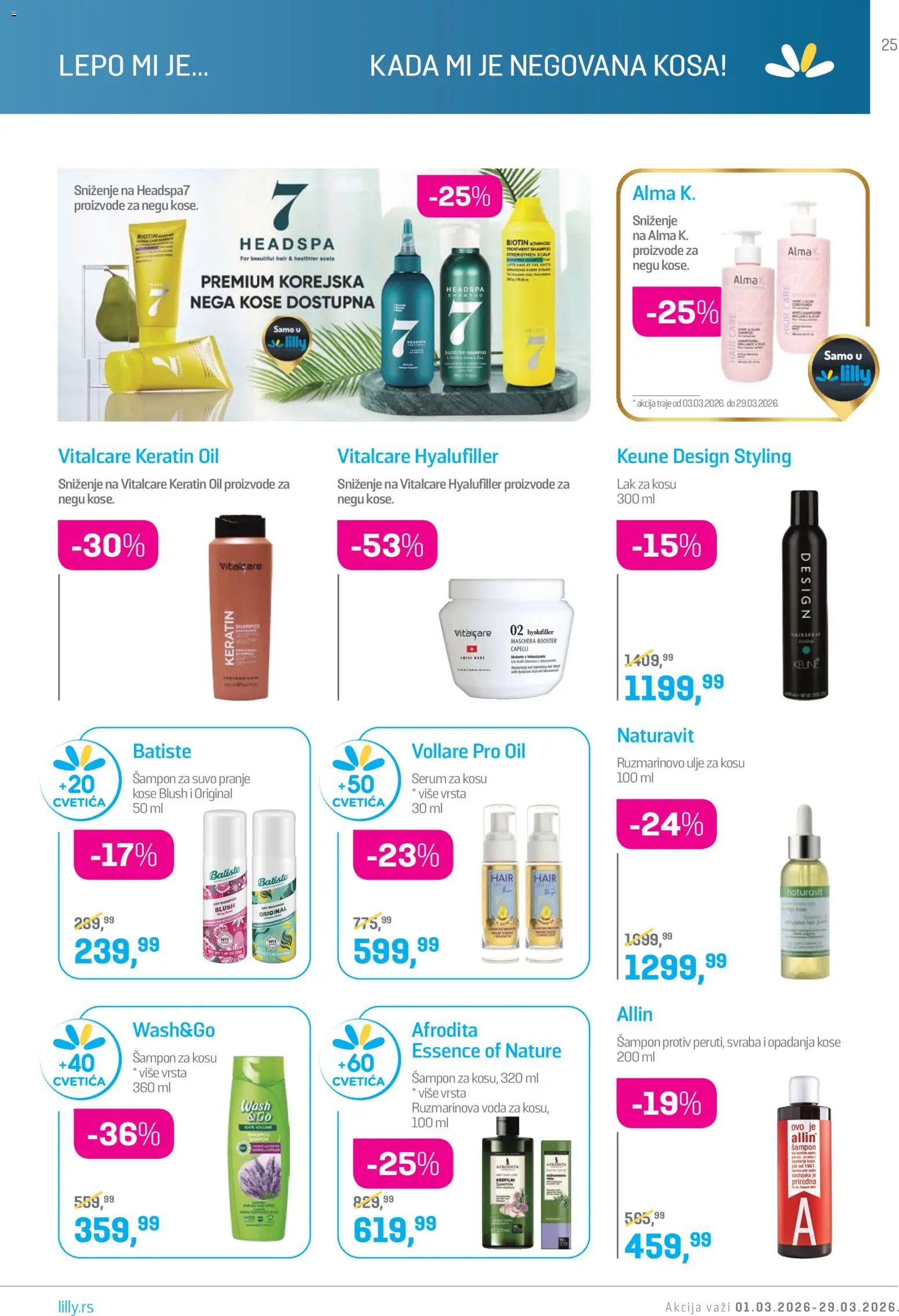 Lilly drogerie katalog - važi od 01.03.2026 | Strana: 25 | Proizvode: Šampon, Voda, Ulje za kosu, Lak za kosu
