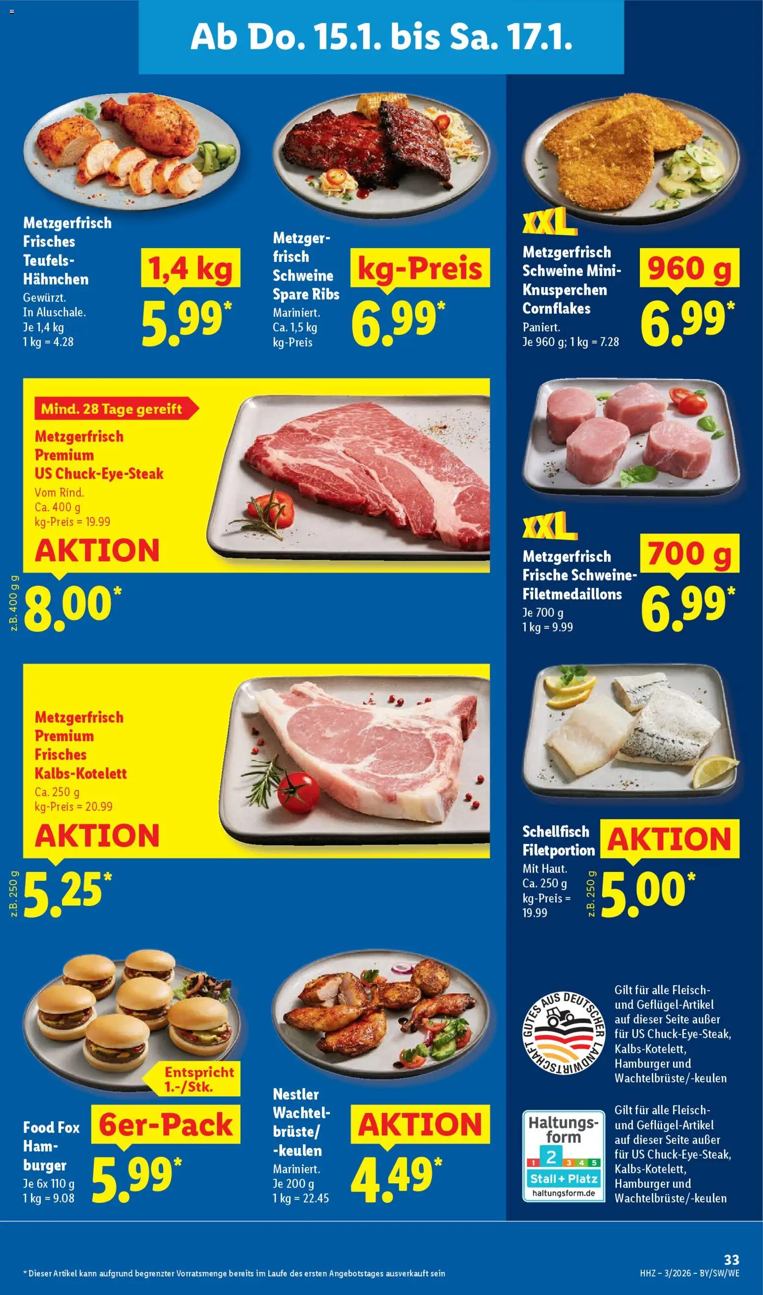 Lidl Prospekt Traunreut – gültig ab 12.01.2026 | Seite: 59 | Produkte: Hahnchen, Spare ribs, Burger, Fleisch