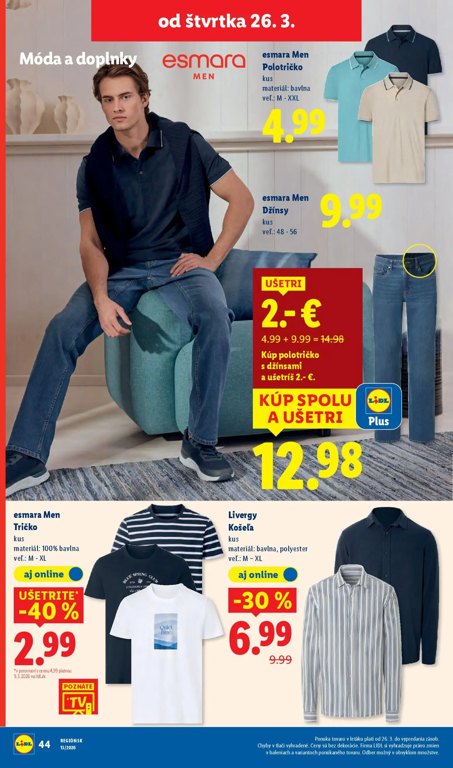 Nové Lidl akcie – leták je platný od 23.03.2026 | Strana: 86 | Produkty: Tričko, Košeľa