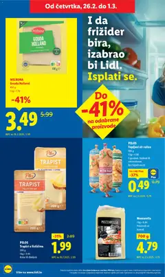 Mozzarella, Polutvrdi sir, Komad, 700 g - Pregled kataloga iz trgovine Lidl, vrijedi od 19.02.2026 | Stranica: 50 | Proizvodi: Mozzarella, Sir, Trapist, Gouda