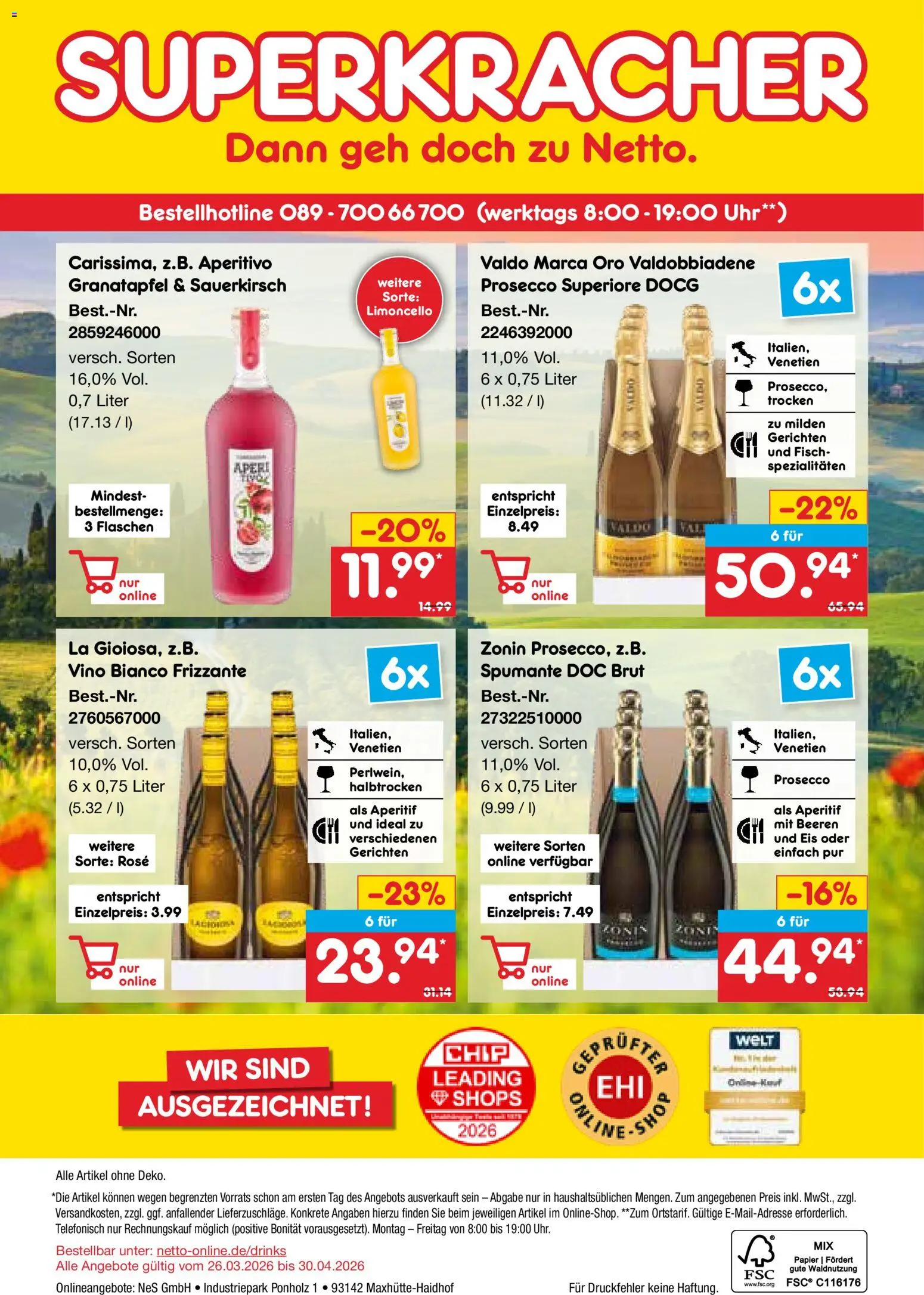 Netto Marken-Discount Online-Sonderangebote – gültig ab 01.04.2026 | Seite: 8 | Produkte: Prosecco, Limoncello, Eis, Uhr