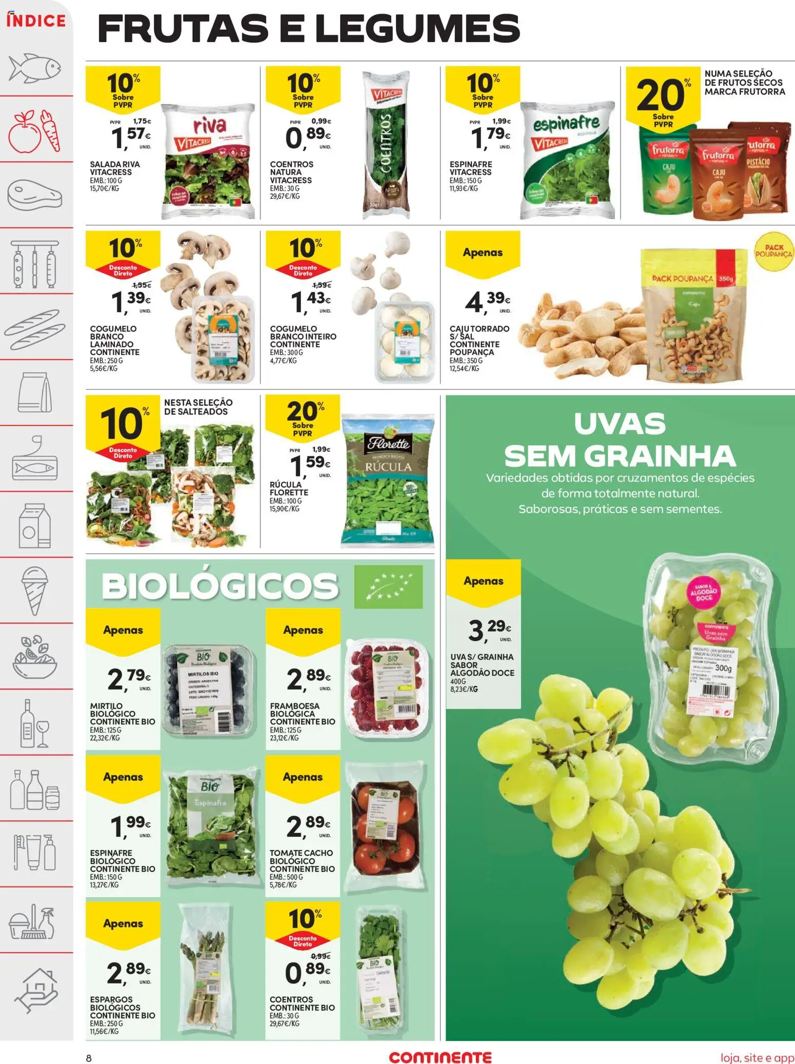 Continente folheto │ válido de 28.04.2026 | Página: 8 | Produtos: Espargos, Algodão, Tomate, Uvas
