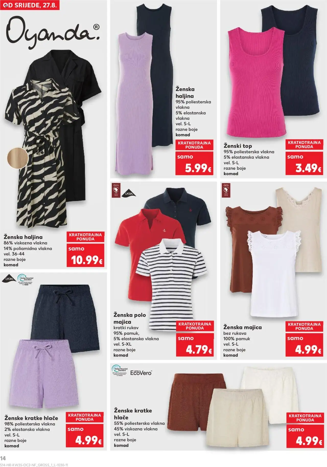 Kaufland katalog | vrijedi od 27.08.2025 | Stranica: 14 | Proizvodi: Majica bez rukava, Majica, Kratke hlače, Haljina