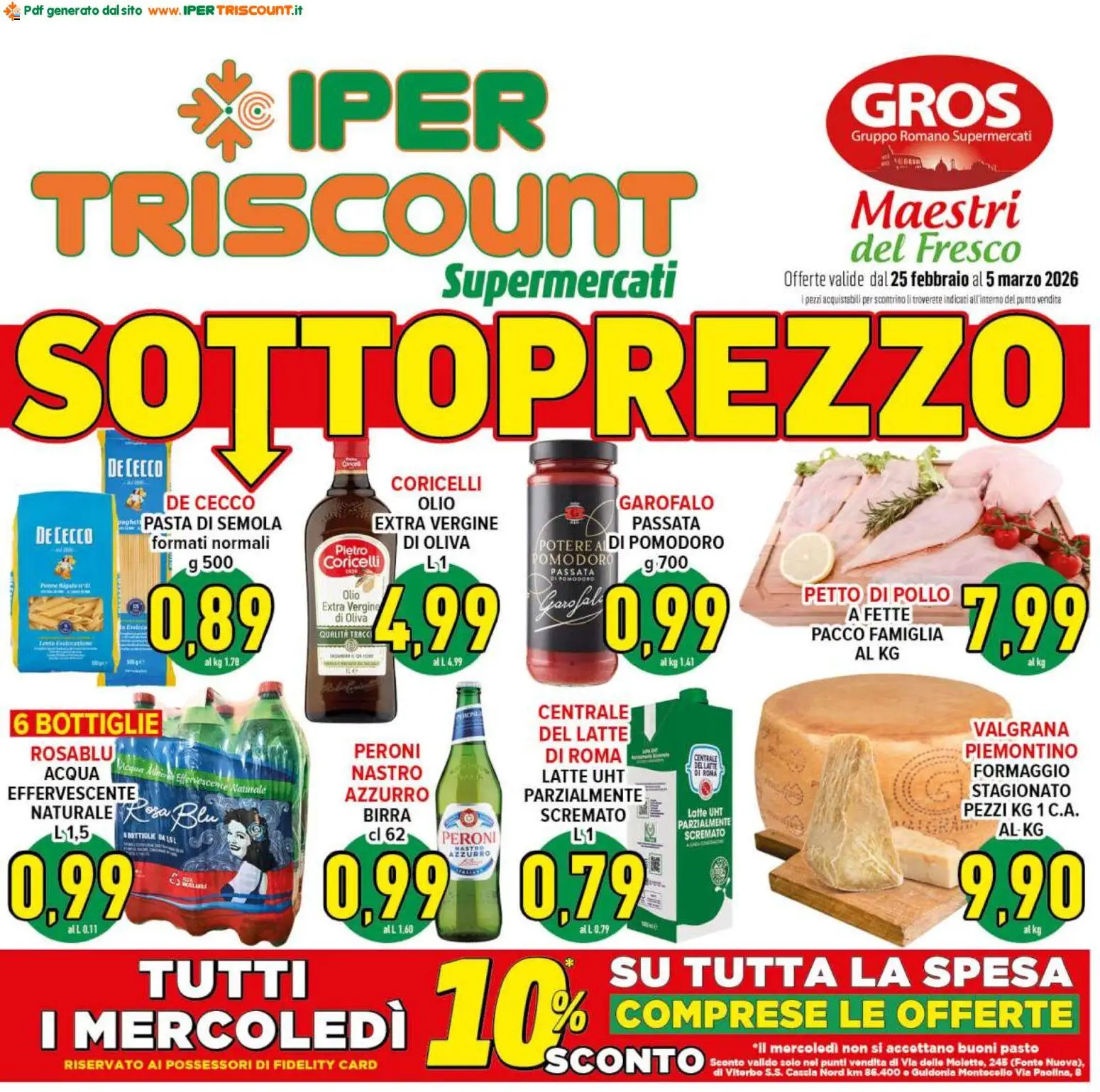 Volantino Ipertriscount del 25.02.2026 | Pagina: 1 | Prodotti: Petto di Pollo, Acqua, Formaggio, Pasta