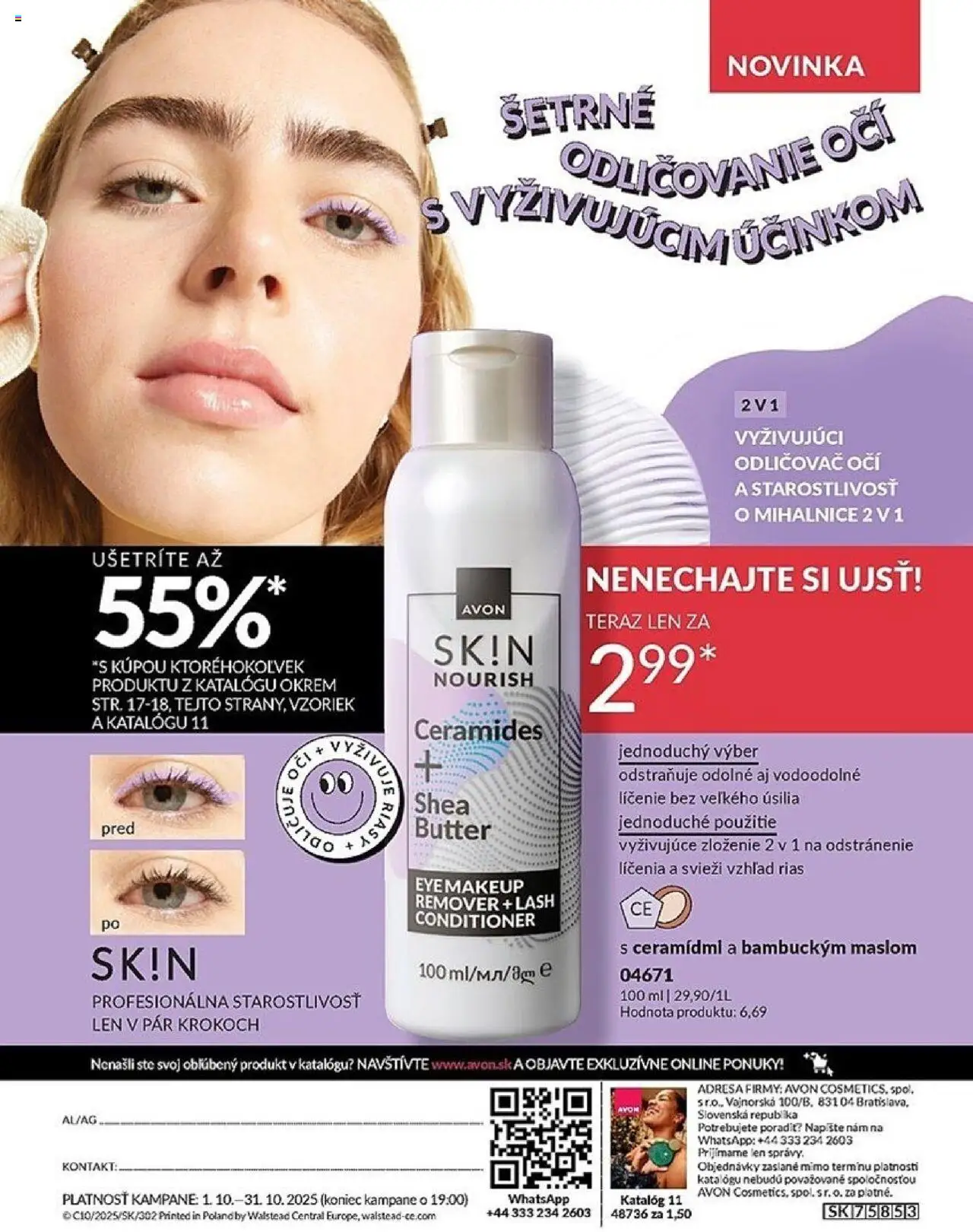 Nové Avon akcie – leták je platný od 01.10.2025 | Strana: 228 | Produkty: Odličovač, Odličovač očí