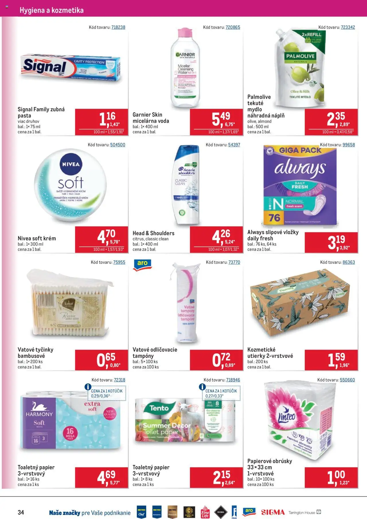 Metro Maloobchod │ platný od 30.07.2025 | Strana: 34 | Produkty: Toaletný papier, Zubná pasta, Krém, Head & Shoulders
