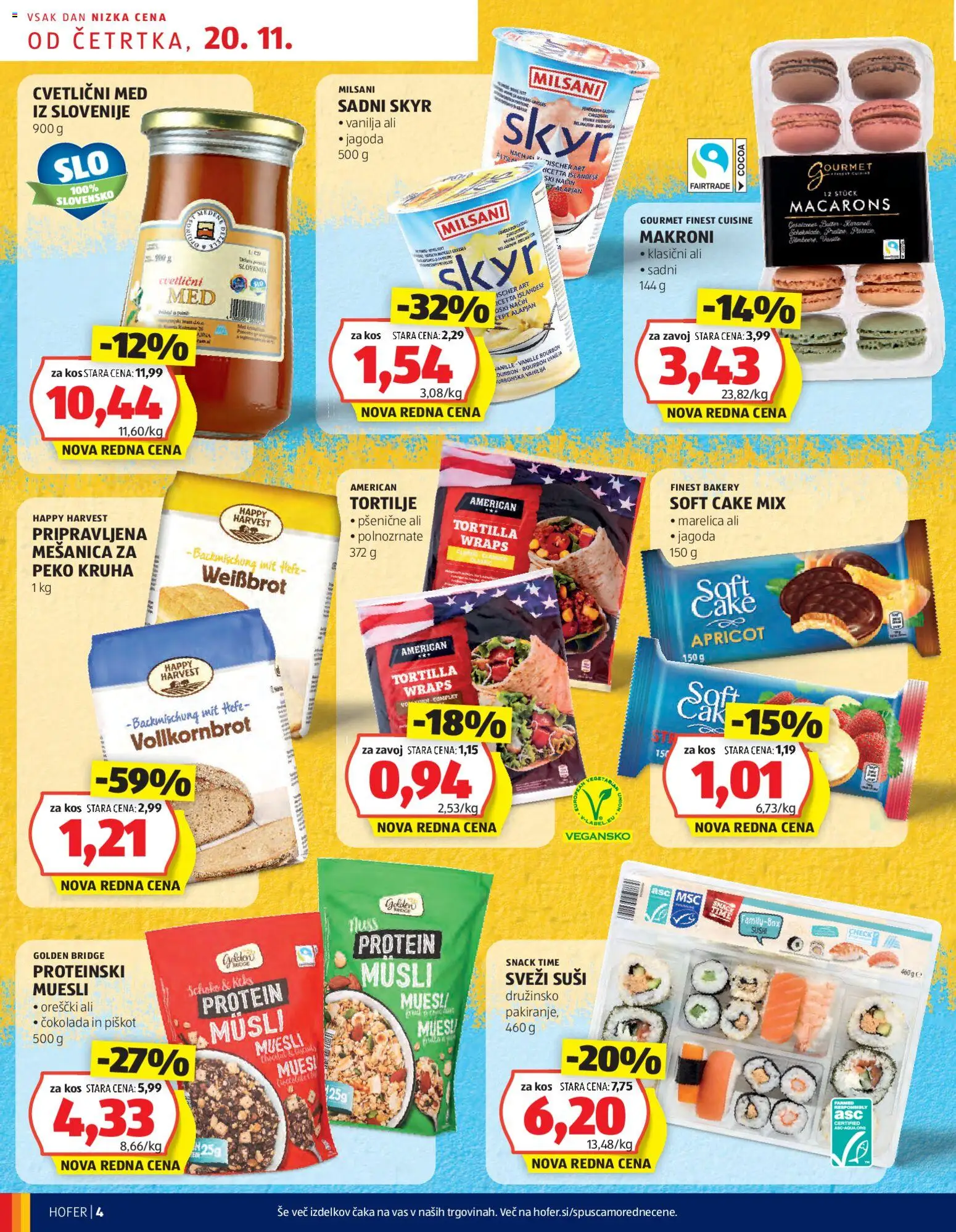Novi Hofer katalog ponudbe – veljaven od 20.11.2025 | Stran: 4 | Izdelki: Muesli, Kos, Tortilje, Orescki