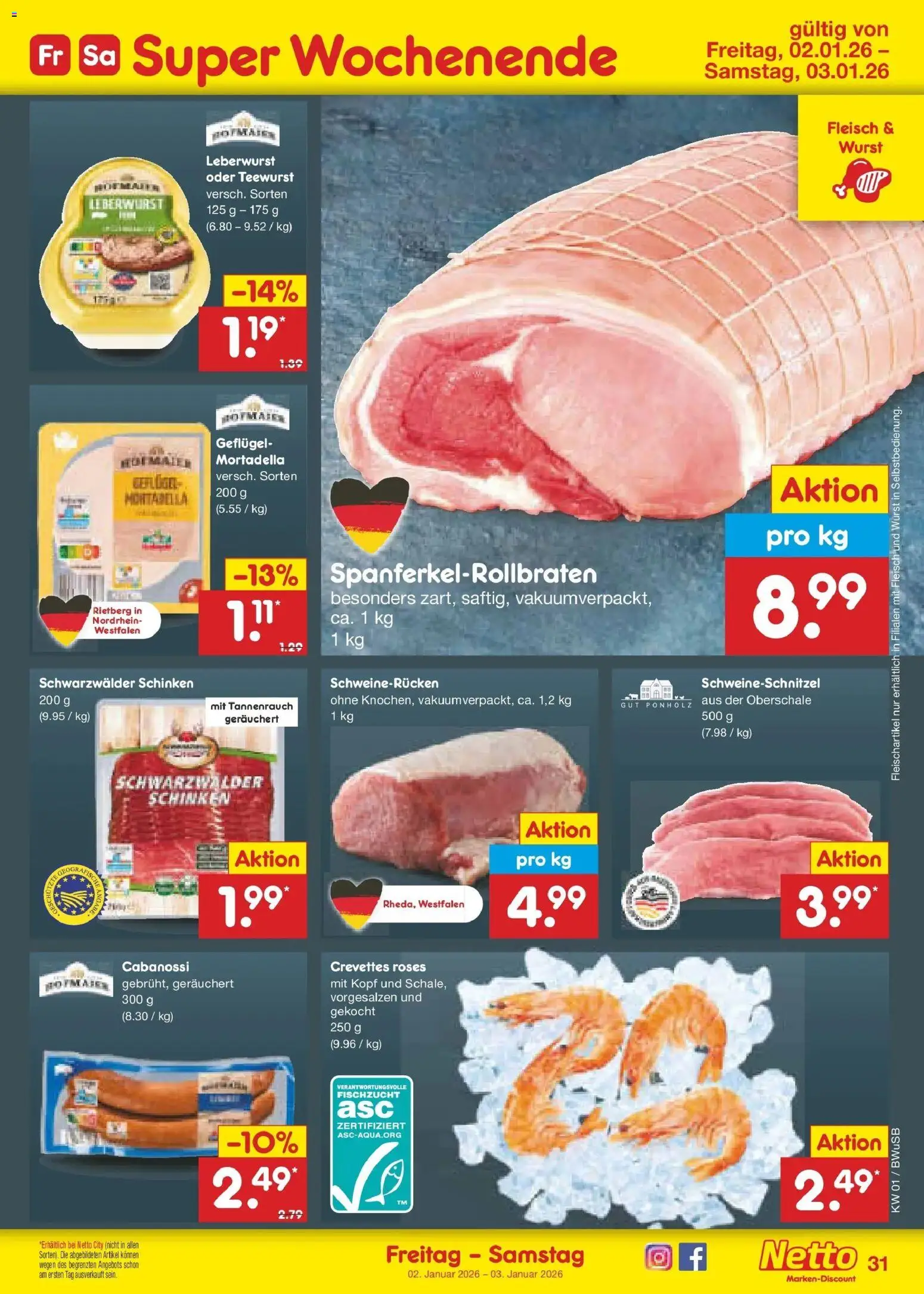 Netto Marken-Discount prospekt Stemwede-Dielingen	 – gültig ab 28.12.2025 | Seite: 45 | Produkte: Wurst, Schweinerucken, Schinken, Fleisch