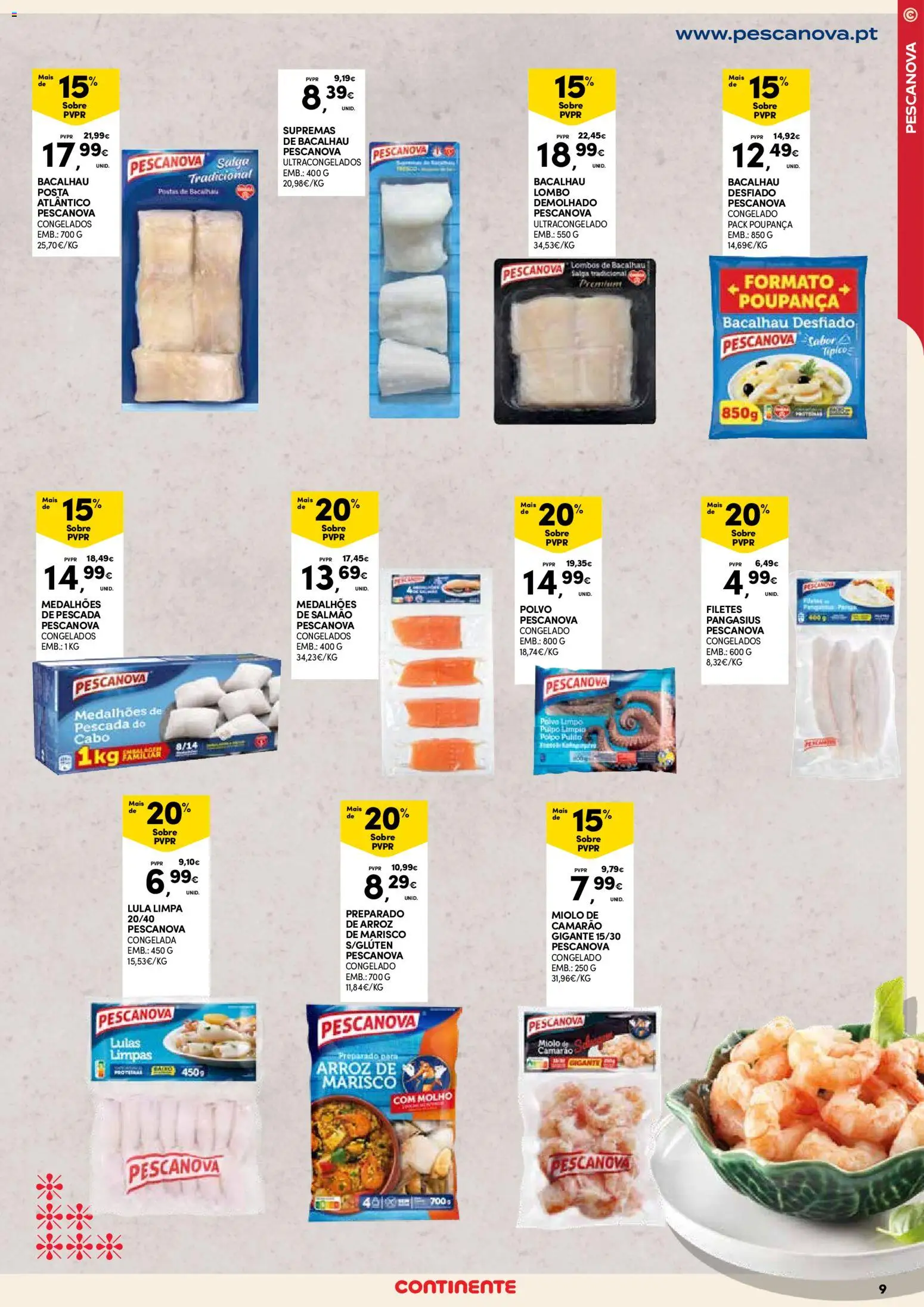 Continente - Açores: Natal │ válido de 11.12.2025 | Página: 9 | Produtos: Pescada, Camarão, Salmão, Lombo