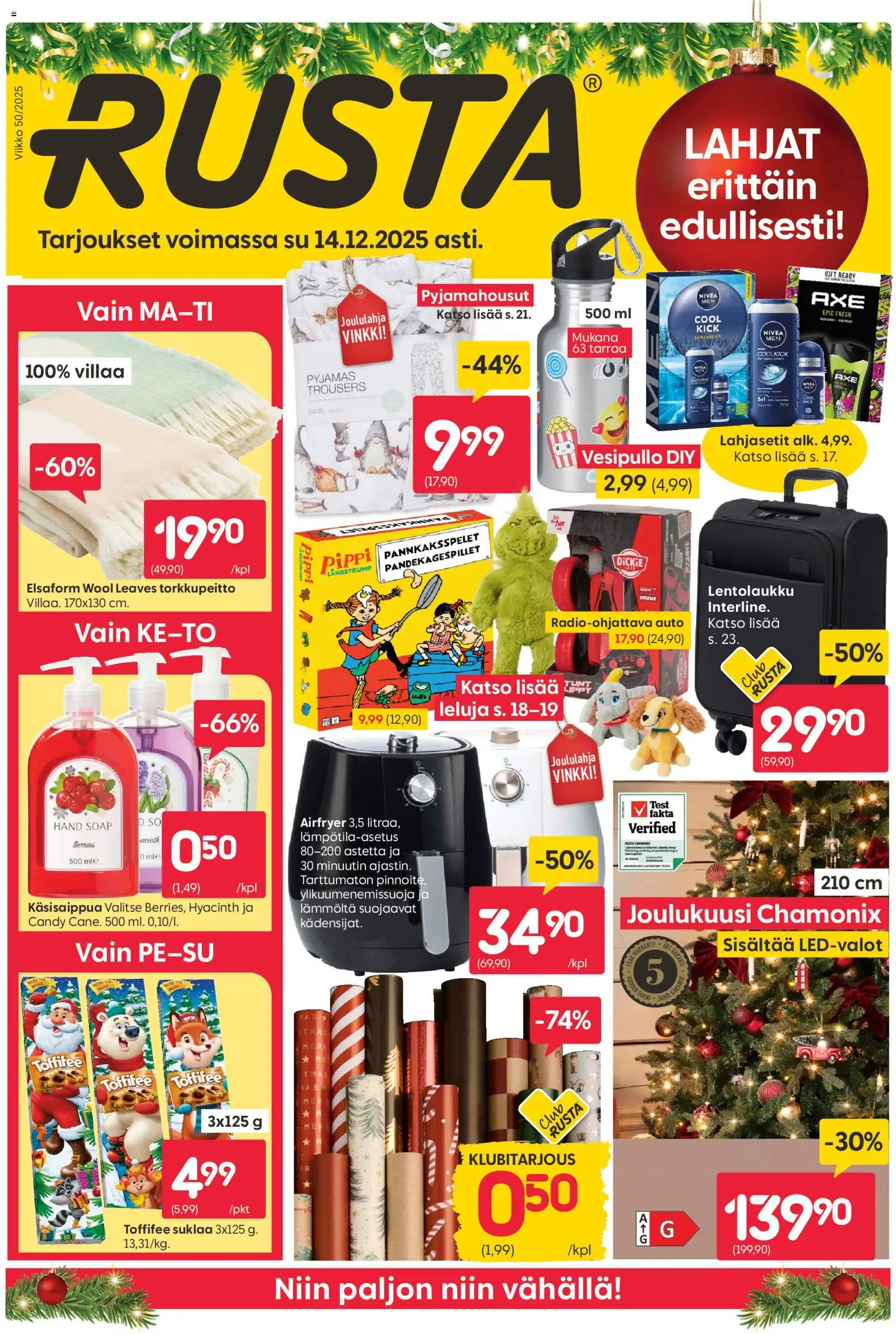 Rusta tarjoukset – voimassa 01.12.2025 alkaen | Sivu: 1 | Tuotteet: Vesipullo, Käsisaippua, Suklaa