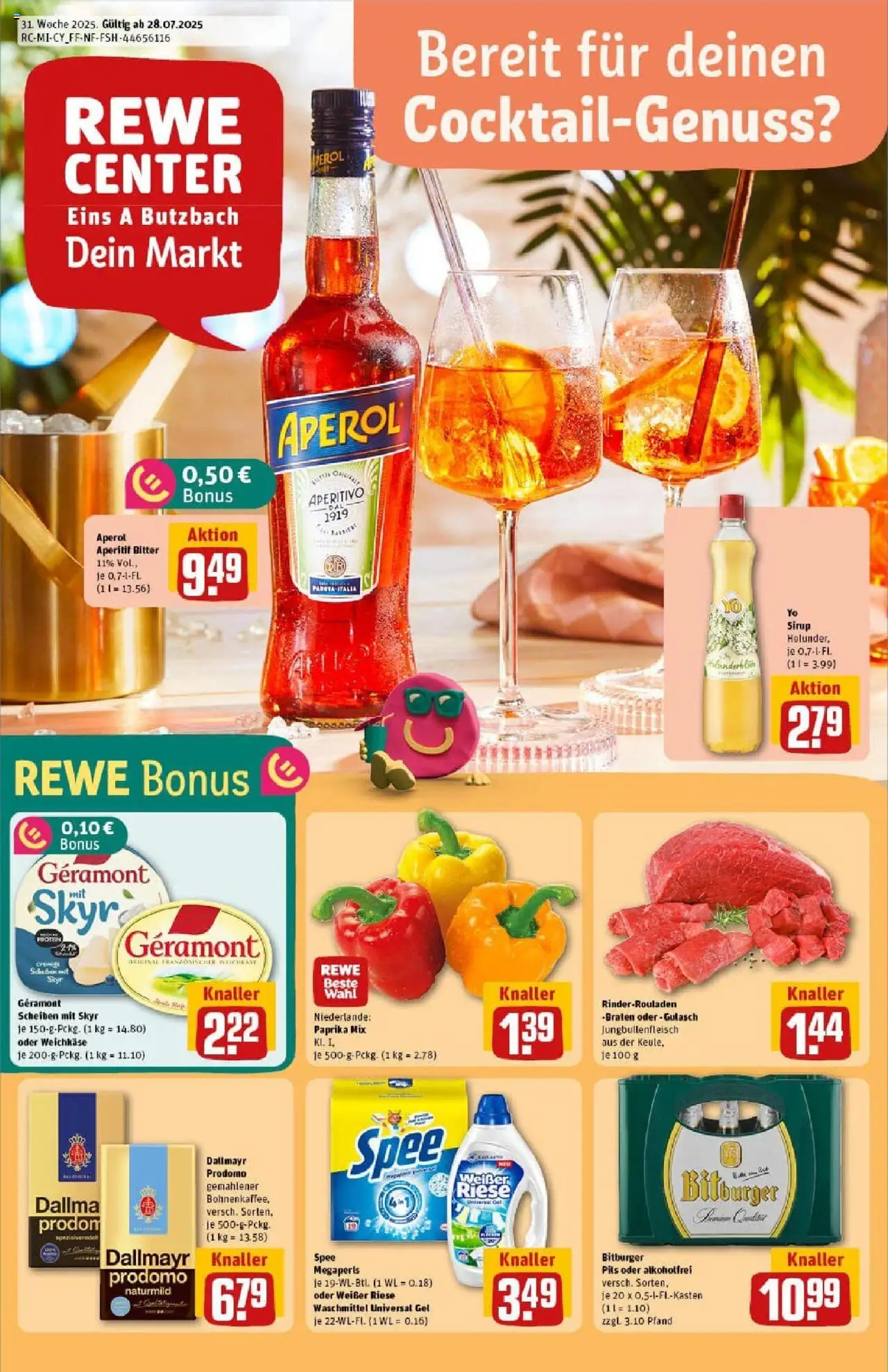 Rewe prospekt Butzbach	 - gültig ab dem 27.07.2025 | Seite: 1 | Produkte: Pils, Waschmittel, Aperol, Dallmayr prodomo