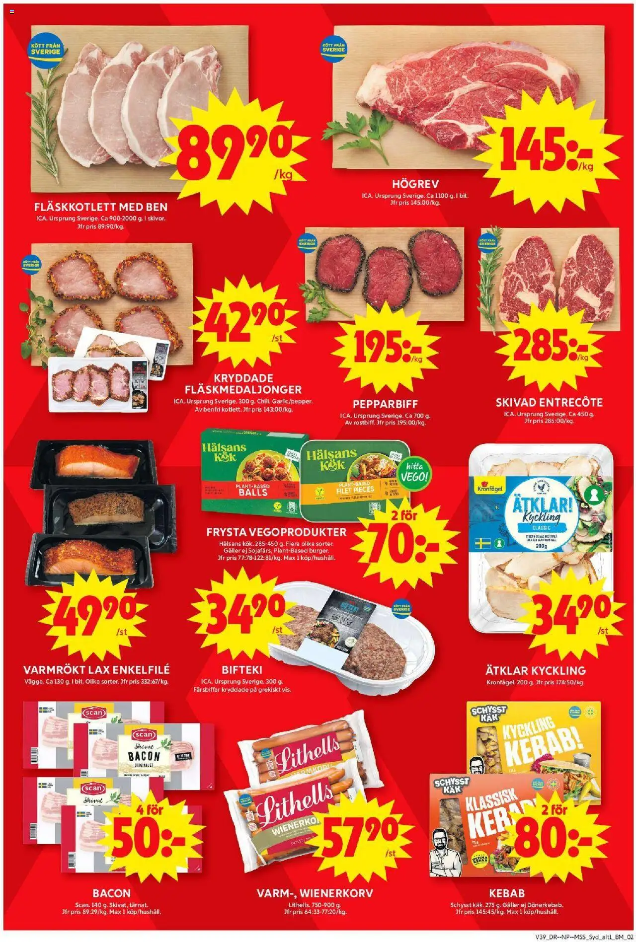 ICA Maxi reklamblad aktuell från 22.09.2025 | Sida: 2 | Produkter: Bacon, Entrecote, Galler, Lax