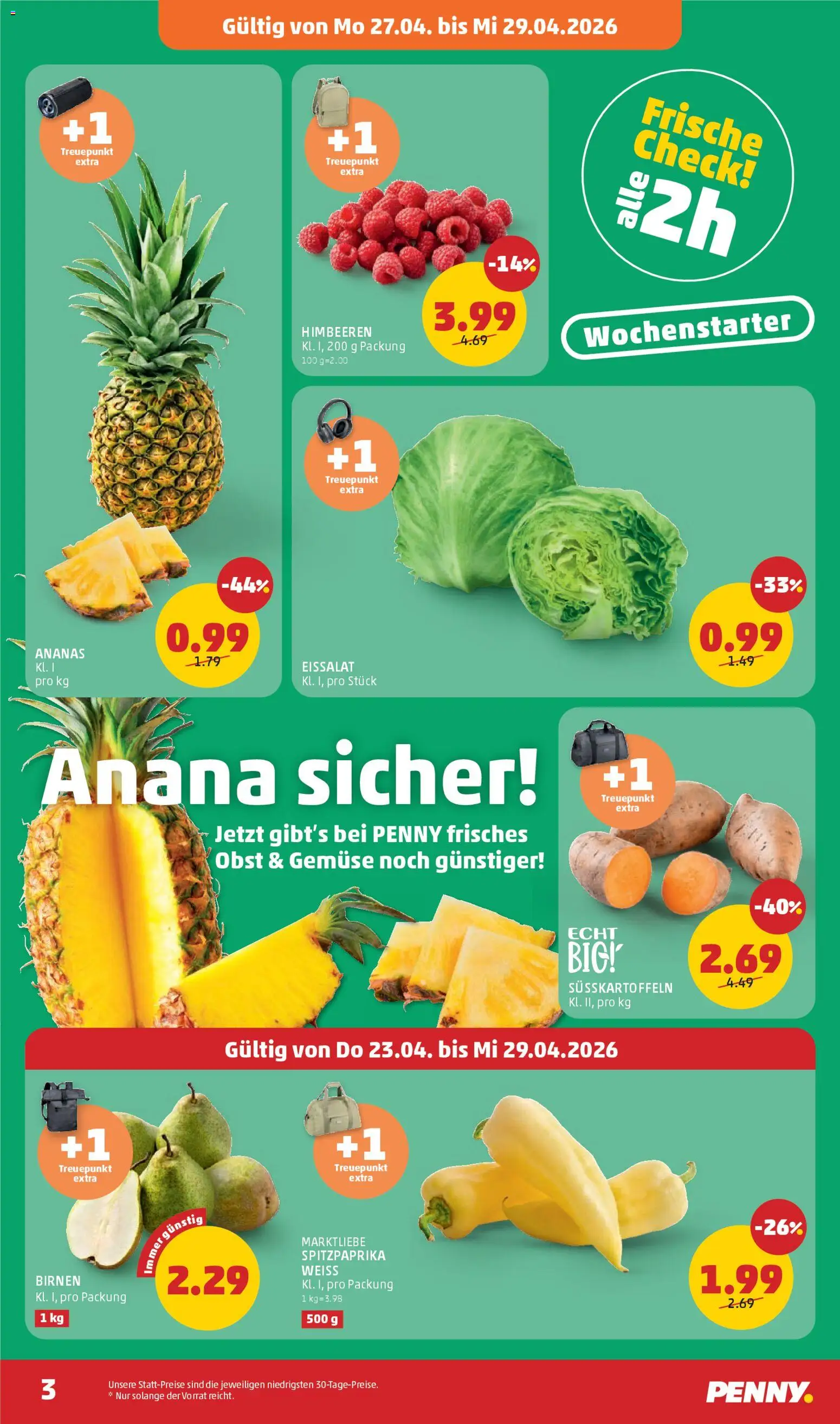 Penny Markt - Flugblatt gültig ab 23.04.2026 | Seite: 3 | Produkte: Gemüse, Obst, Ananas