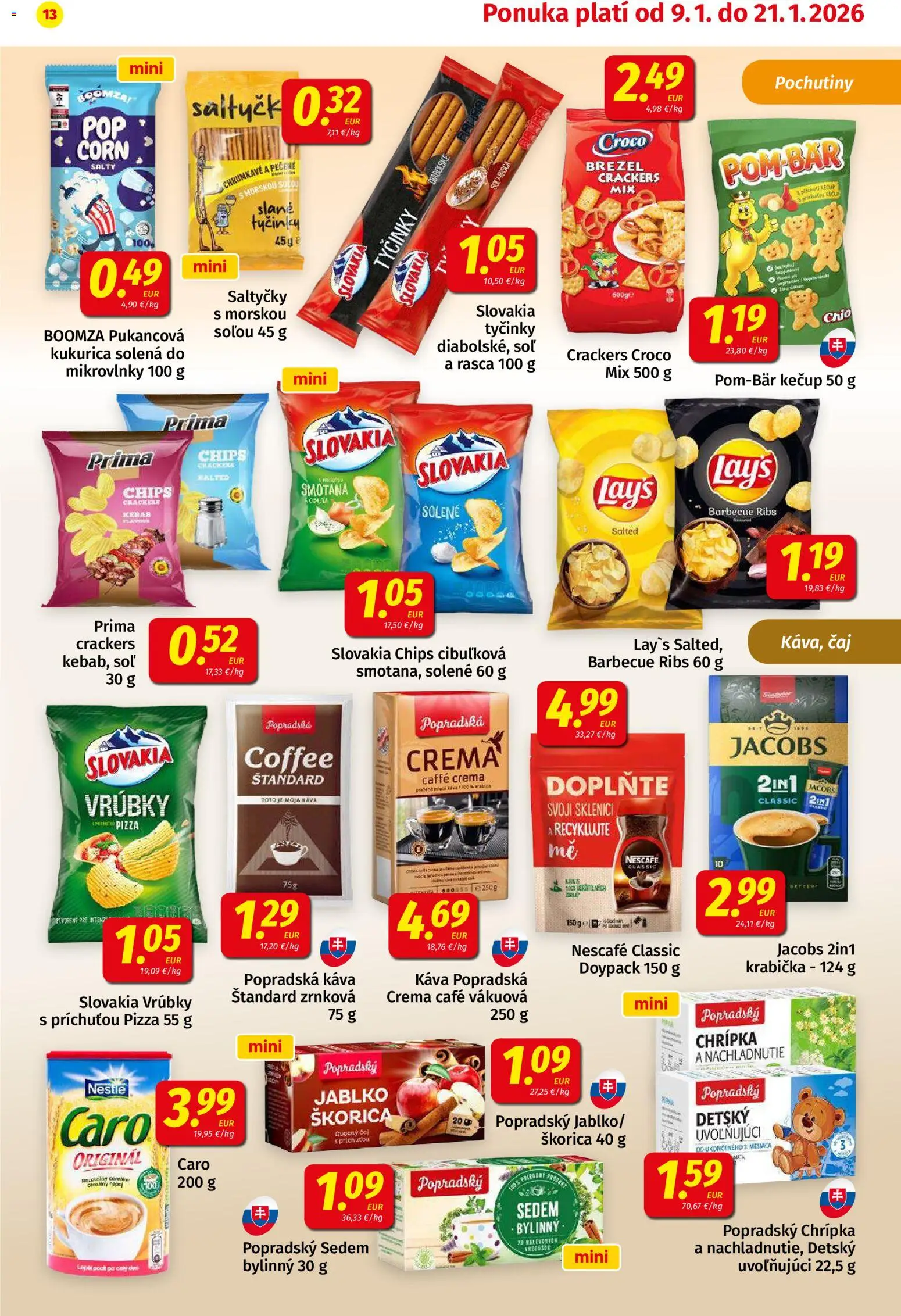 Nové Koruna akcie – leták je platný od 09.01.2026 | Strana: 13 | Produkty: Mikrovlnky, Popradská káva, Smotana, Soľ