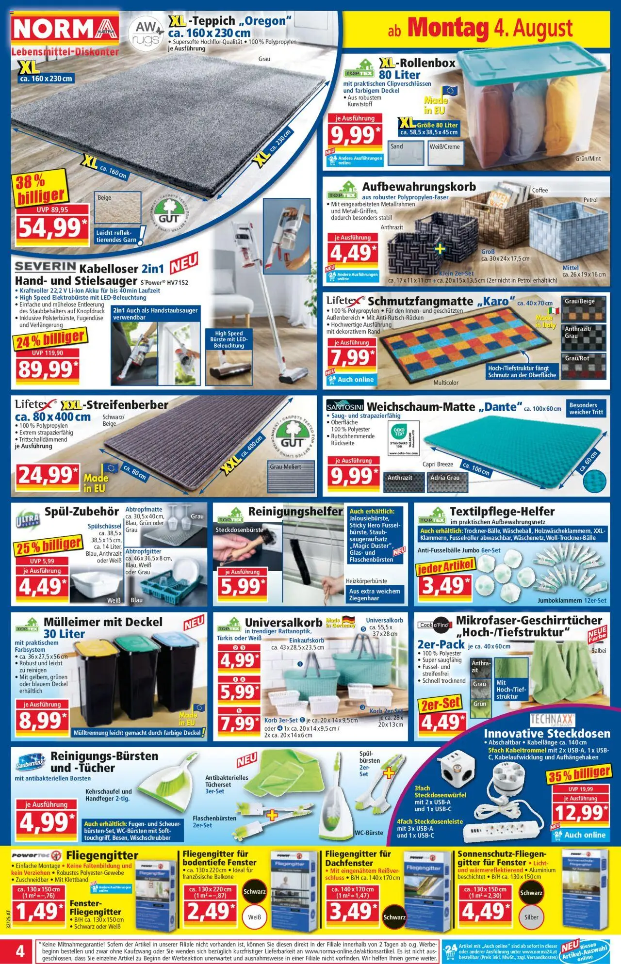 Norma Flugblatt gültig ab 04.08.2025 | Seite: 4 | Produkte: USB, Korb, Teppich, Bürste
