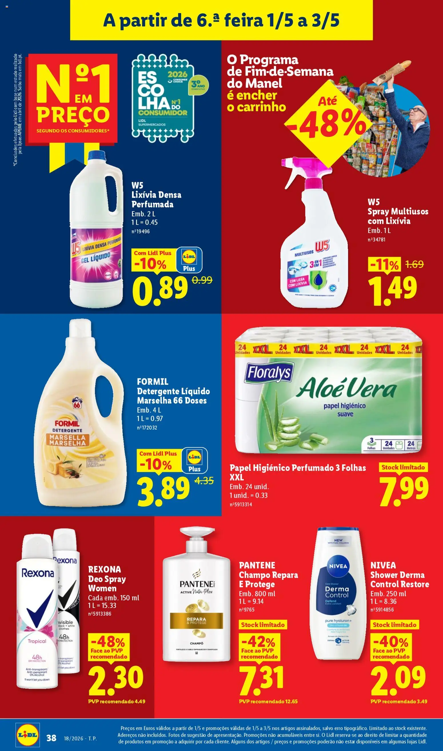 Lidl folheto │ válido de 27.04.2026 | Página: 38 | Produtos: Papel higiénico, Shampoo, Base, Detergente