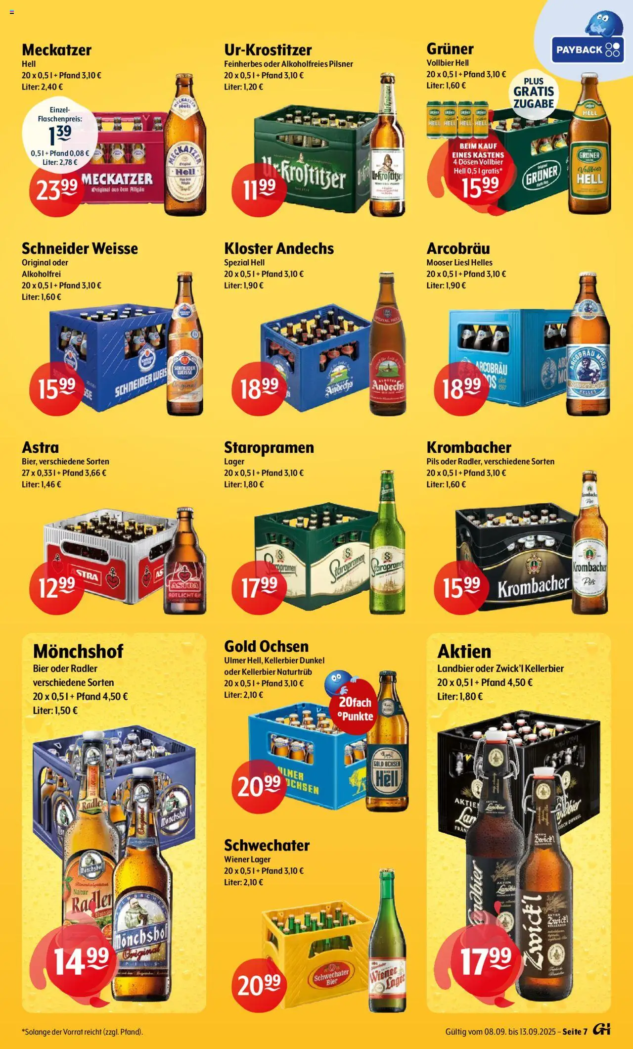 Getränke Hoffmann Prospekt 	 – gültig ab 08.09.2025 | Seite: 7 | Produkte: Monchshof, Astra, Radler, Krombacher