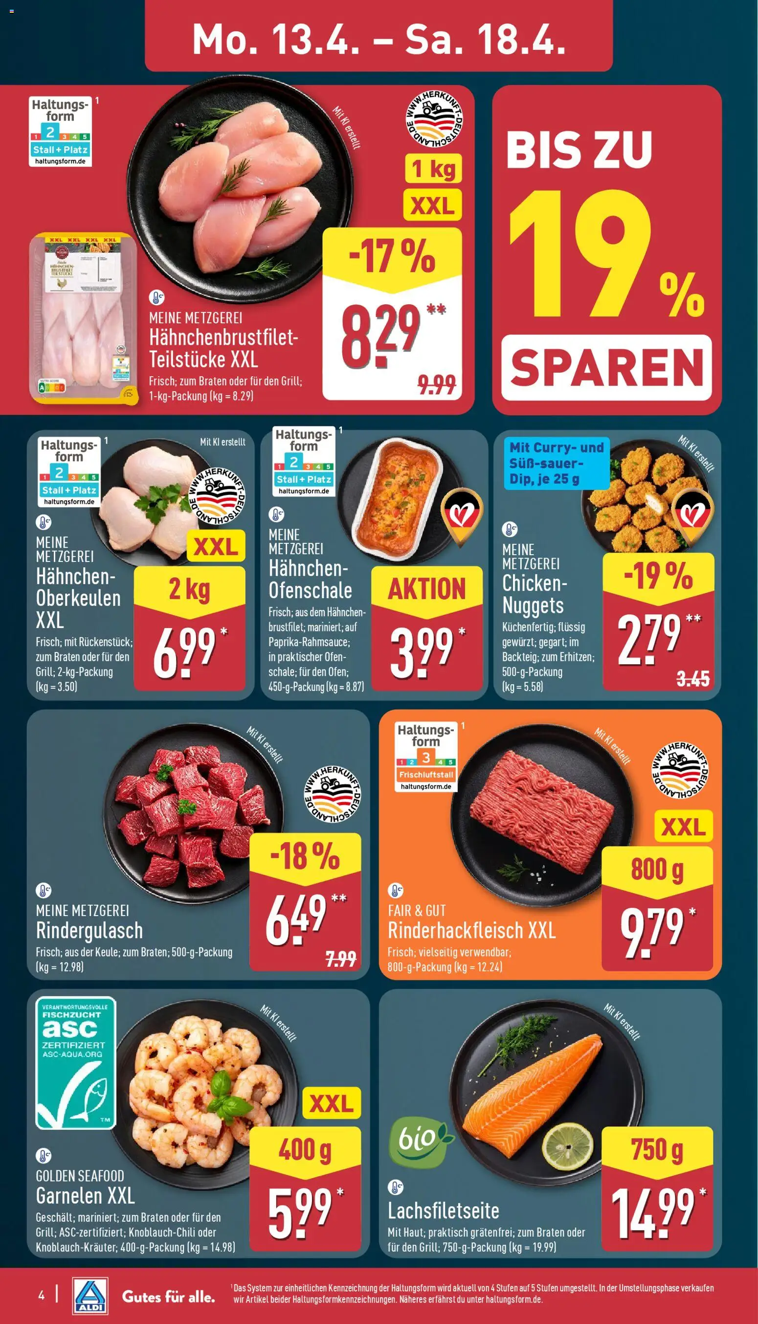 Aldi Prospekt 	 – gültig ab 13.04.2026 | Seite: 8 | Produkte: Ofen, Rindergulasch, Hahnchen, Garnelen
