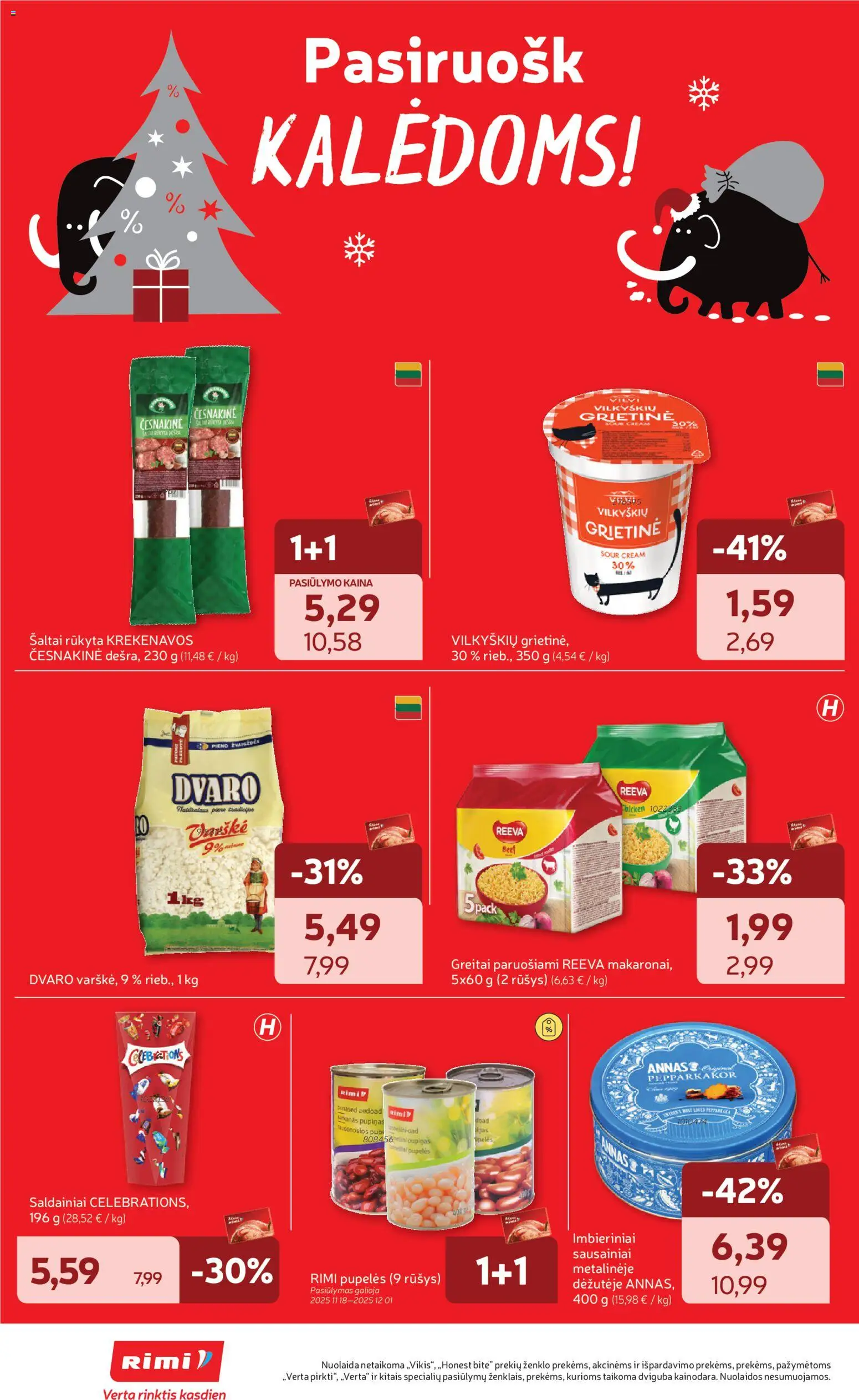 Rimi akcijos nuo 25.11.2025 | Puslapis: 2 | Prekių: Sausainiai, Pupelės, Varškė, Grietinė