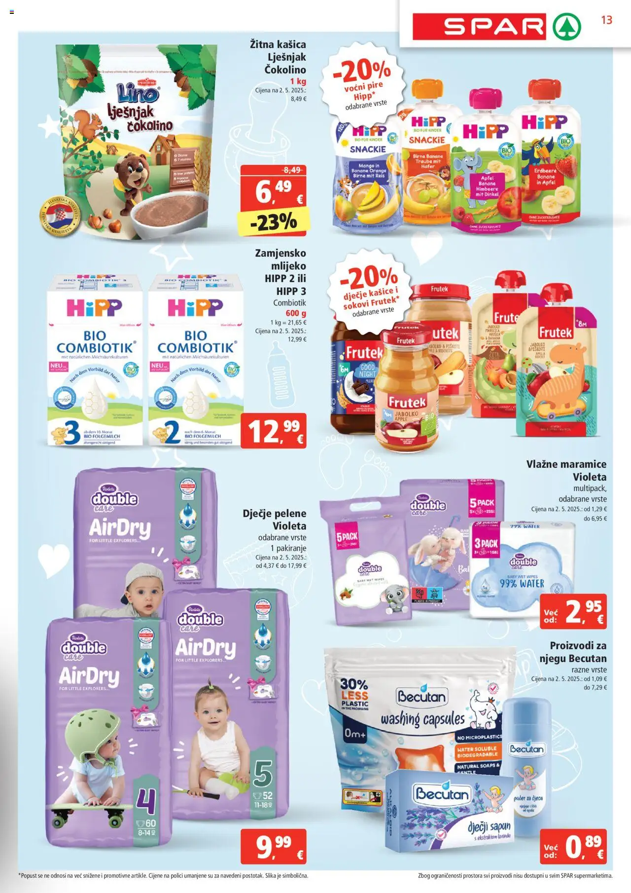 Spar katalog | vrijedi od 13.08.2025 | Stranica: 13 | Proizvodi: Pelene, Mlijeko, Lješnjak, Čokolino