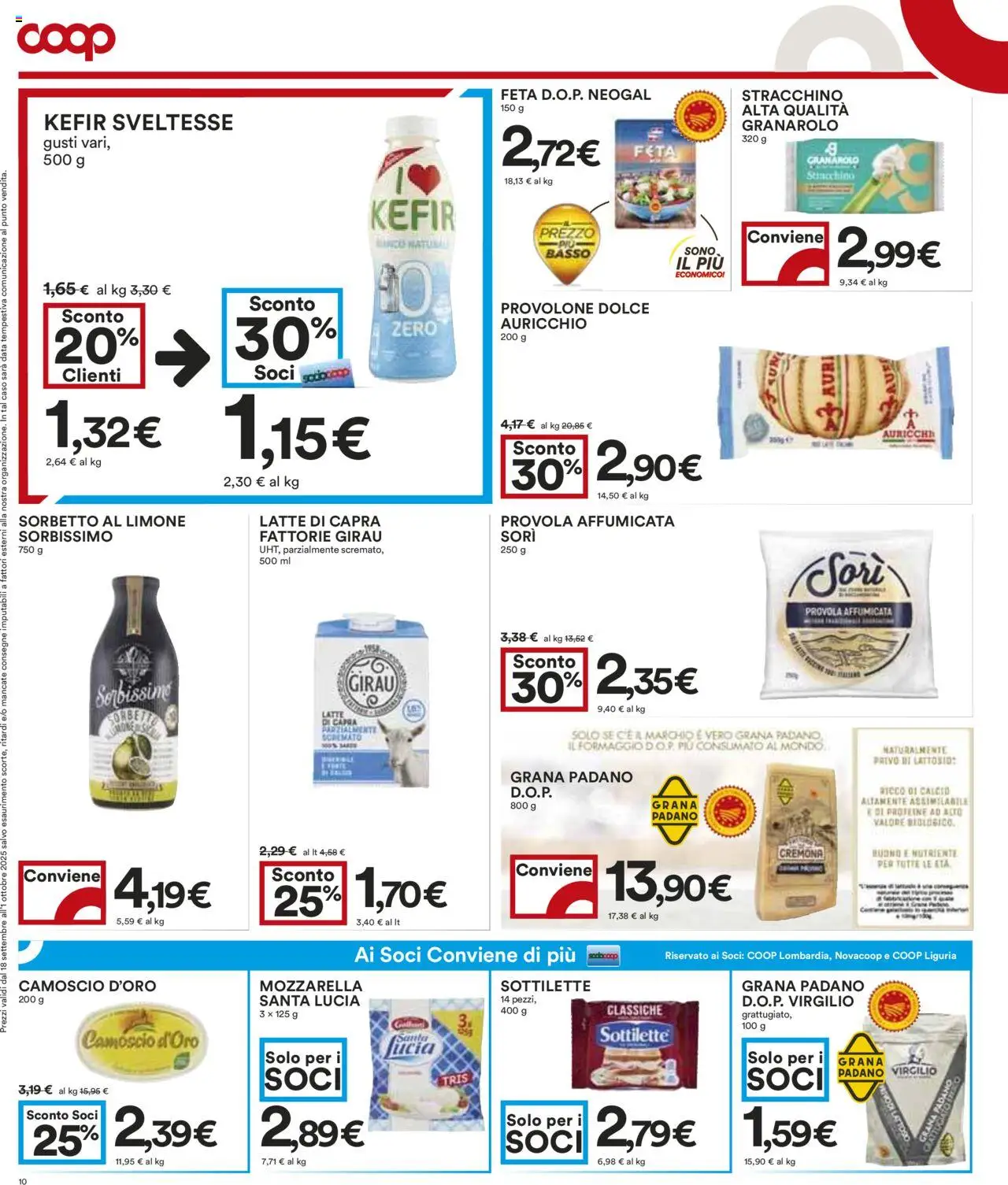 Volantino COOP del 18.09.2025 | Pagina: 10 | Prodotti: Latte, Formaggio, Stracchino, Provola