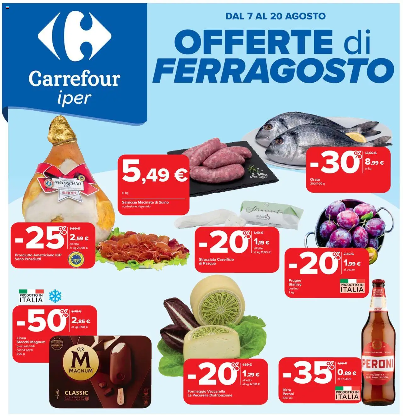 Volantino Carrefour del 07.08.2025 | Pagina: 1 | Prodotti: Birra, Suino, Formaggio, Prosciutto