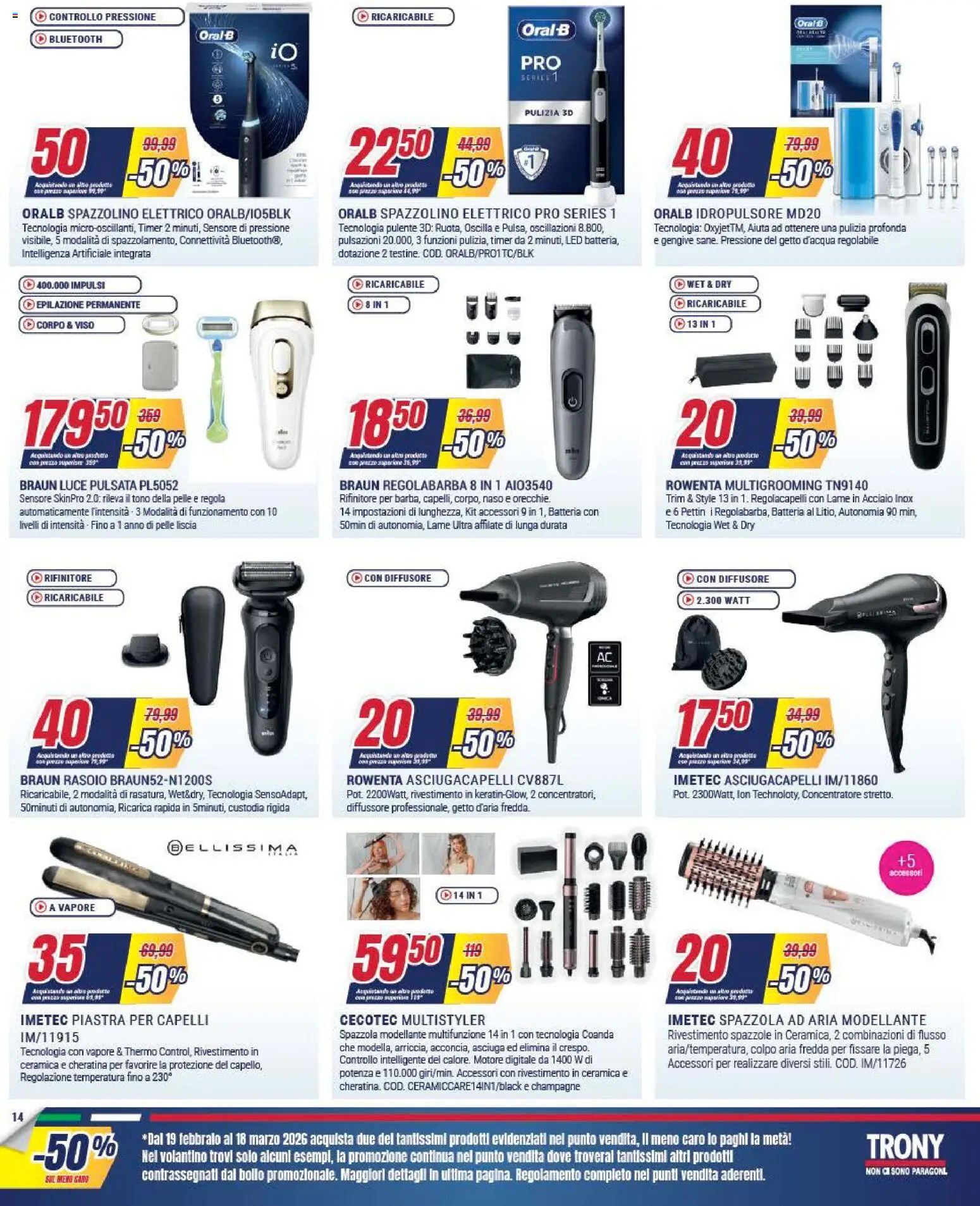 Volantino Trony del 19.02.2026 | Pagina: 14 | Prodotti: Spazzola, Regolabarba, Champagne, Batteria