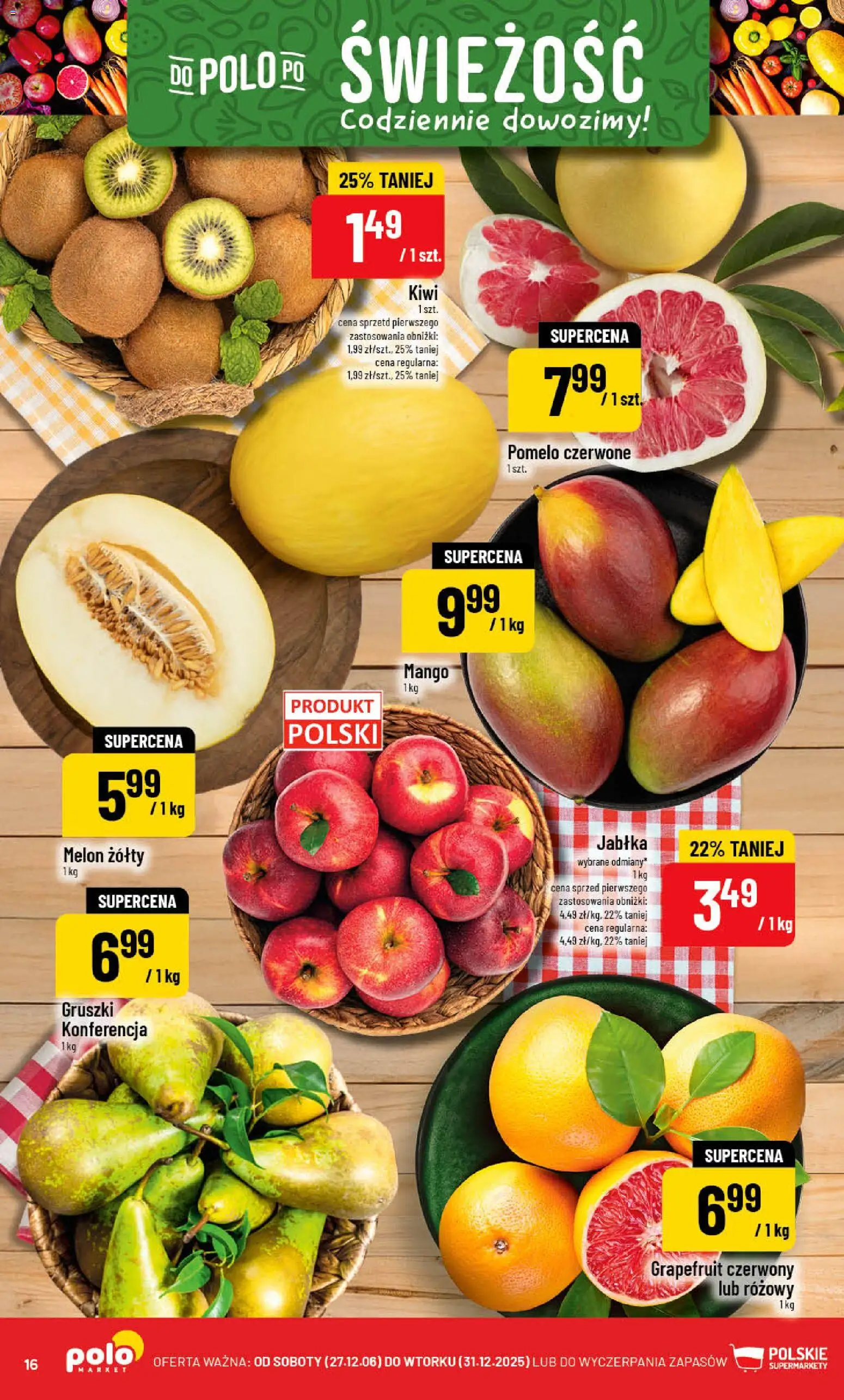 POLOmarket Gazetka od 27.12.2025 | Strona: 16 | Produkty: Mango, Melon, Pomelo, Jabłka