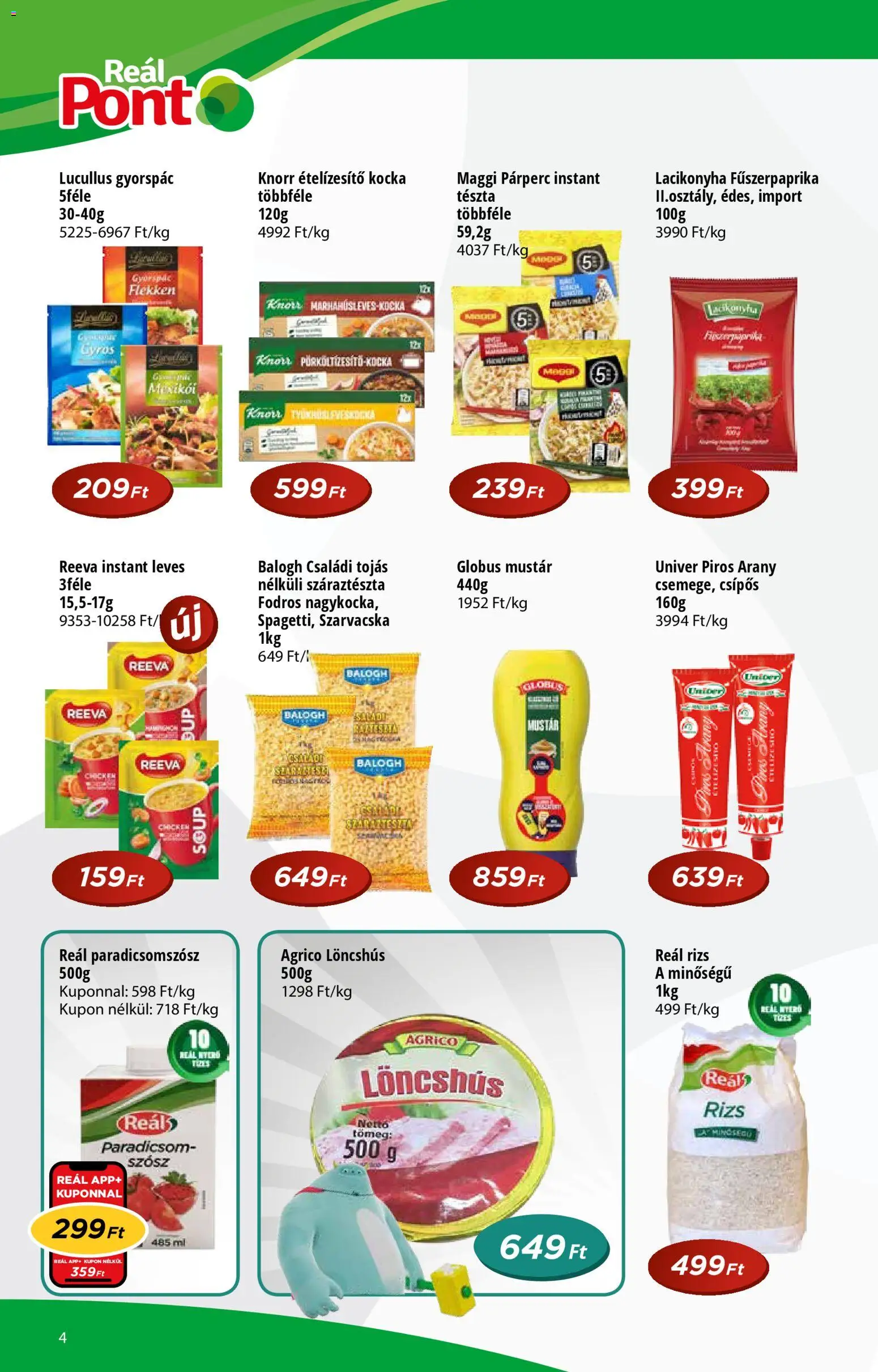 Reál akciós ujság - amely érvényes a következő dátumtól: 14.01.2026 | Oldal: 4 | Termékek: Löncshús, Maggi, Tojás, Paradicsomszósz