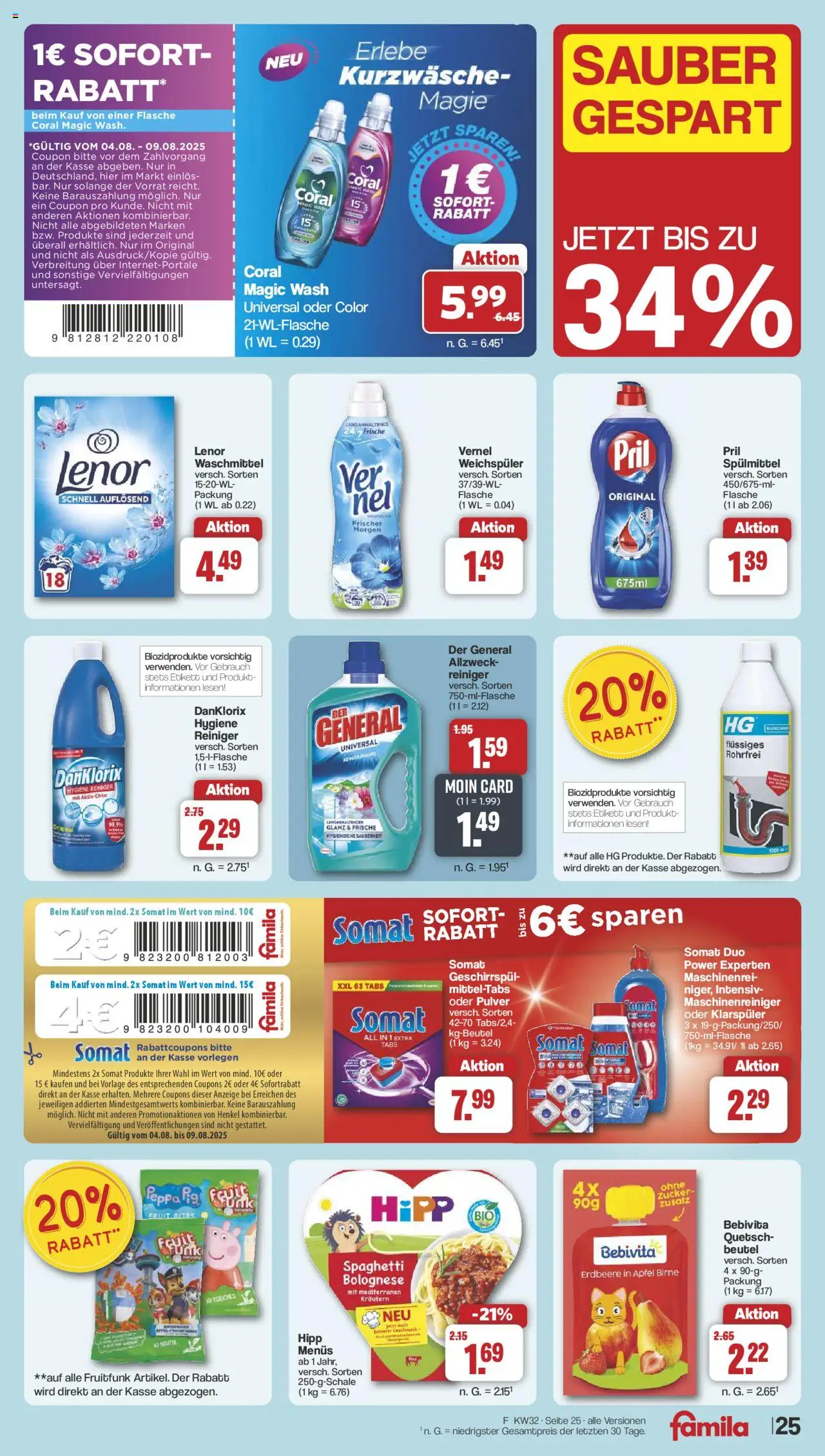 Famila Nordwest Prospekt 	 - gültig ab dem 03.08.2025 | Seite: 28 | Produkte: Coral, Waschmittel, Klarspüler, Birne