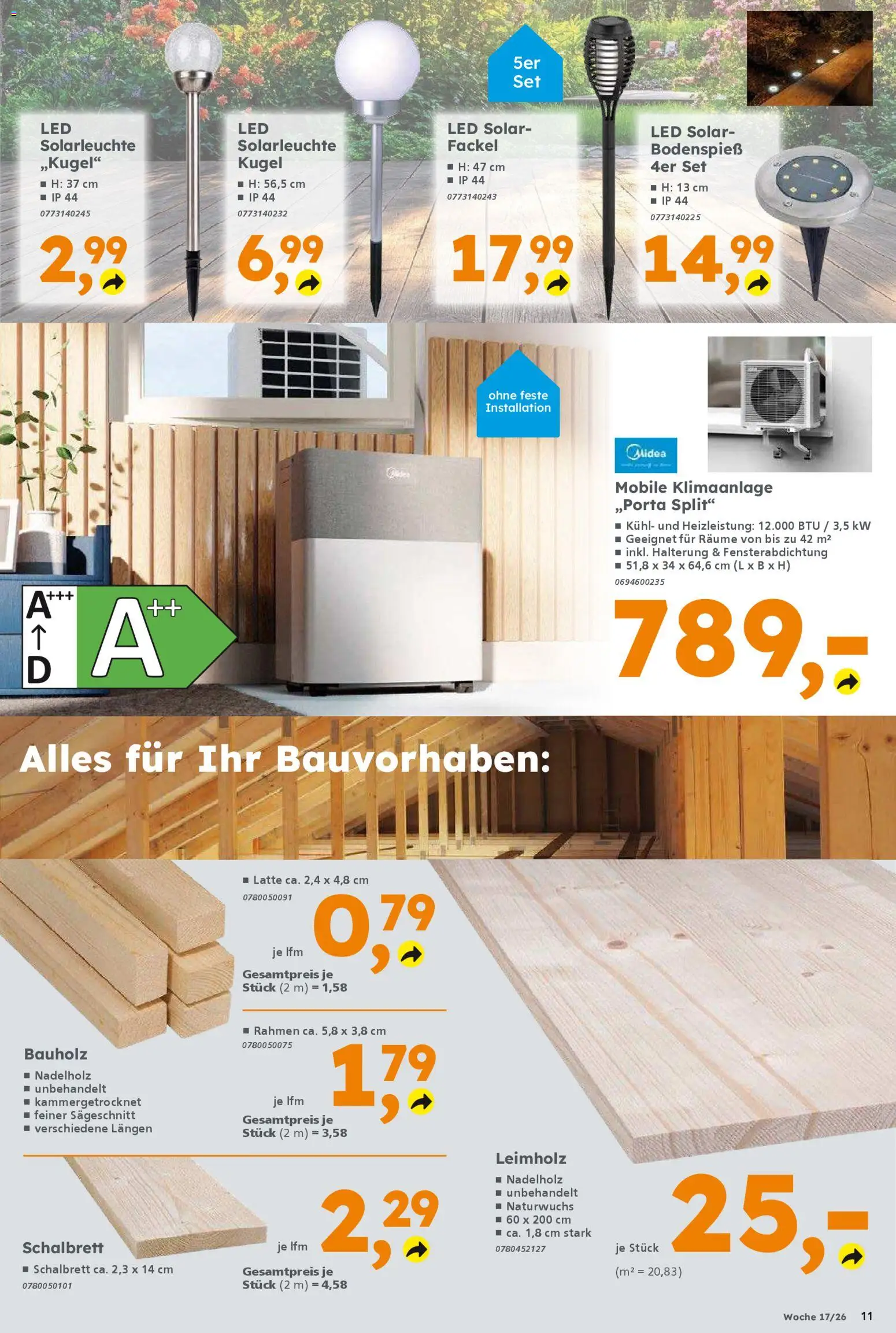 Globus Baumarkt Prospekt 	 – gültig ab 20.04.2026 | Seite: 11 | Produkte: Klimaanlage, Solarleuchte