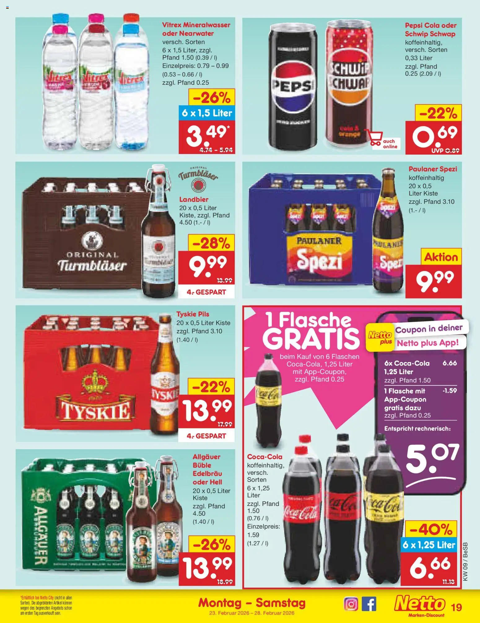 Netto Marken-Discount Prospekt 	 – gültig ab 23.02.2026 | Seite: 23 | Produkte: Cola, Paulaner spezi, Pils, Pepsi