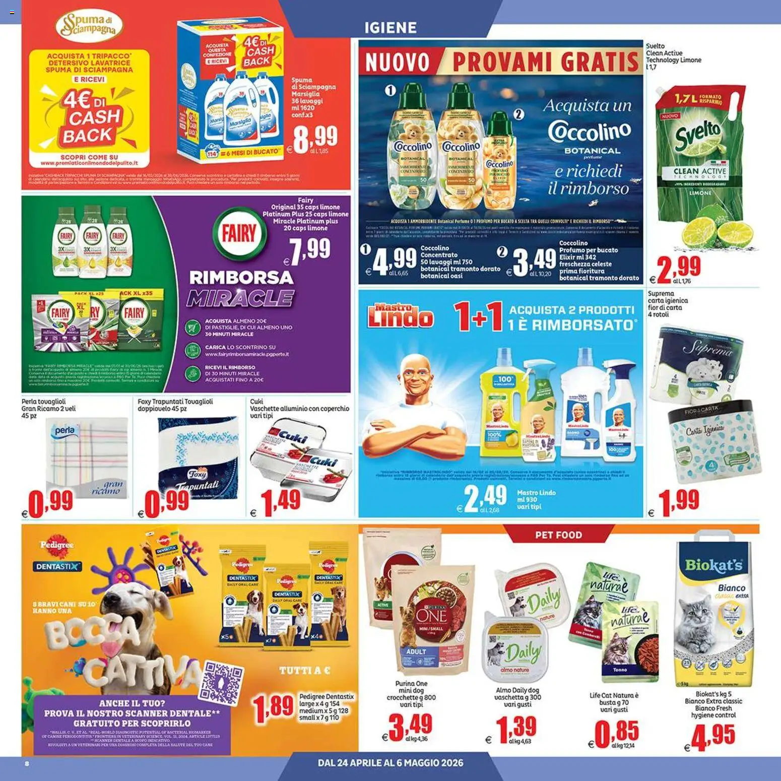 Volantino Elite Supermercati del 24.04.2026 | Pagina: 8 | Prodotti: Crocchette, Lavatrice, Vaschette, Profumo