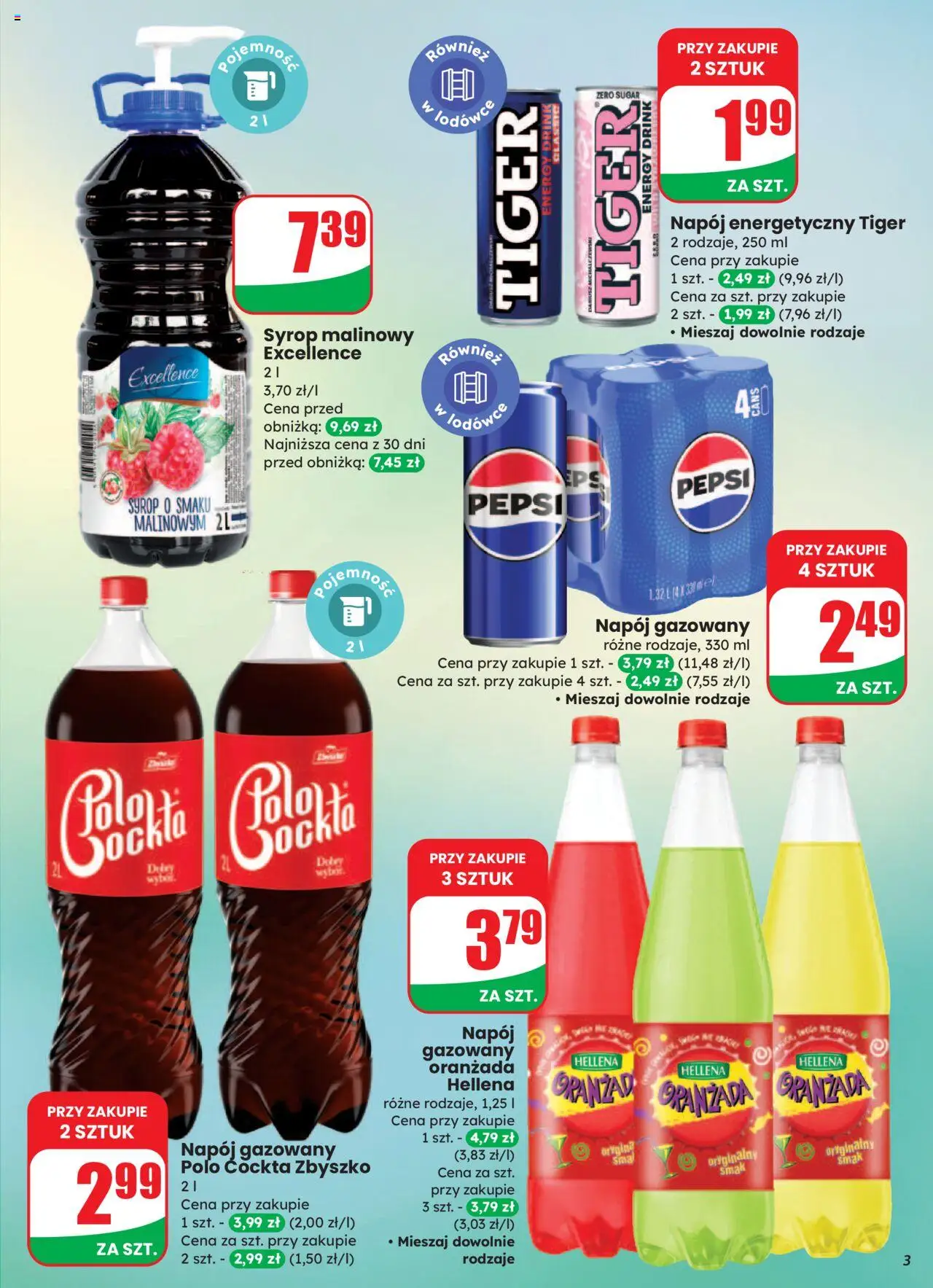 Dino Gazetka od 06.08.2025 | Strona: 3 | Produkty: Syrop, Syrop malinowy, Pepsi, Oranżada hellena